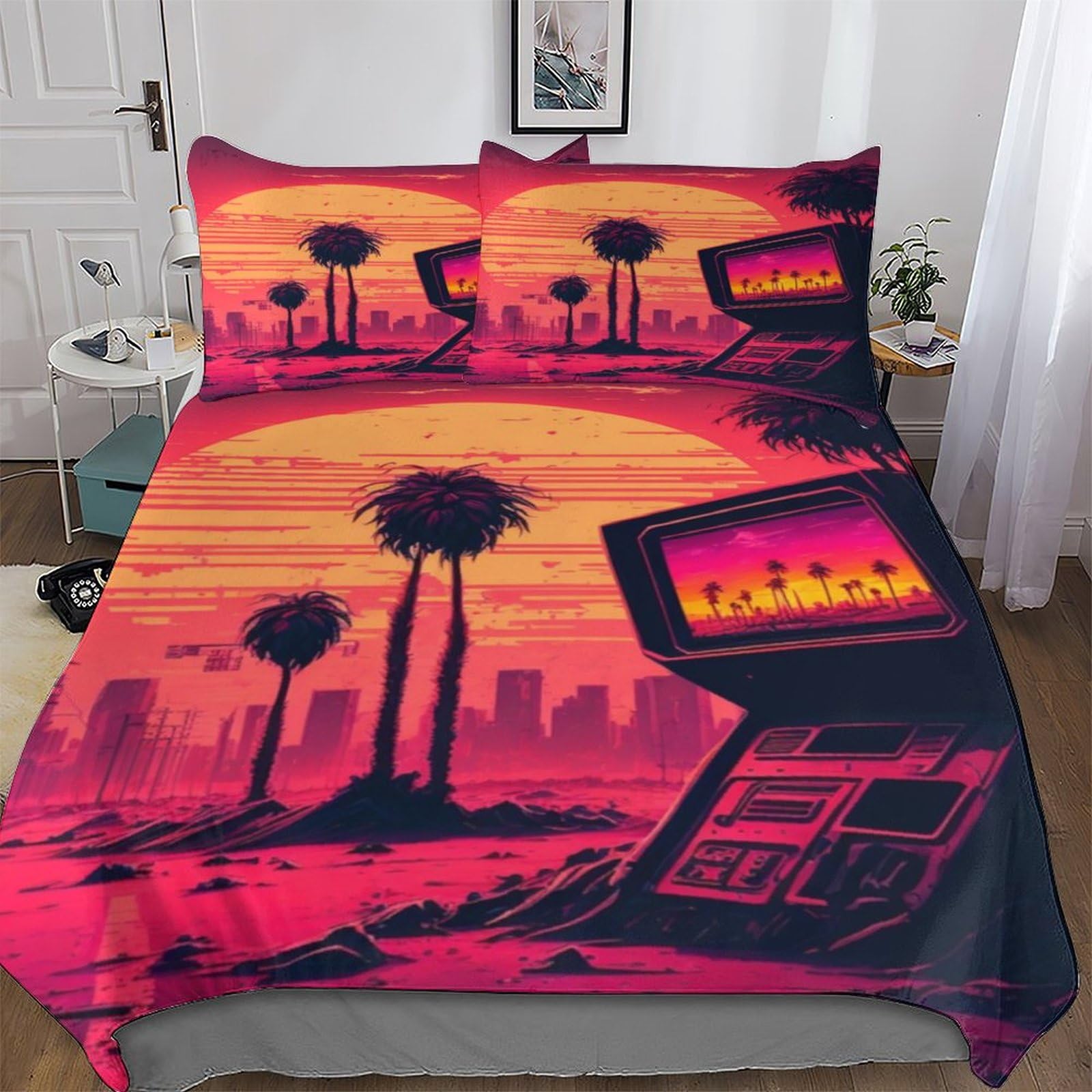Housse de couette 3 pièces 200x200 art néon 3D et taie d'oreiller