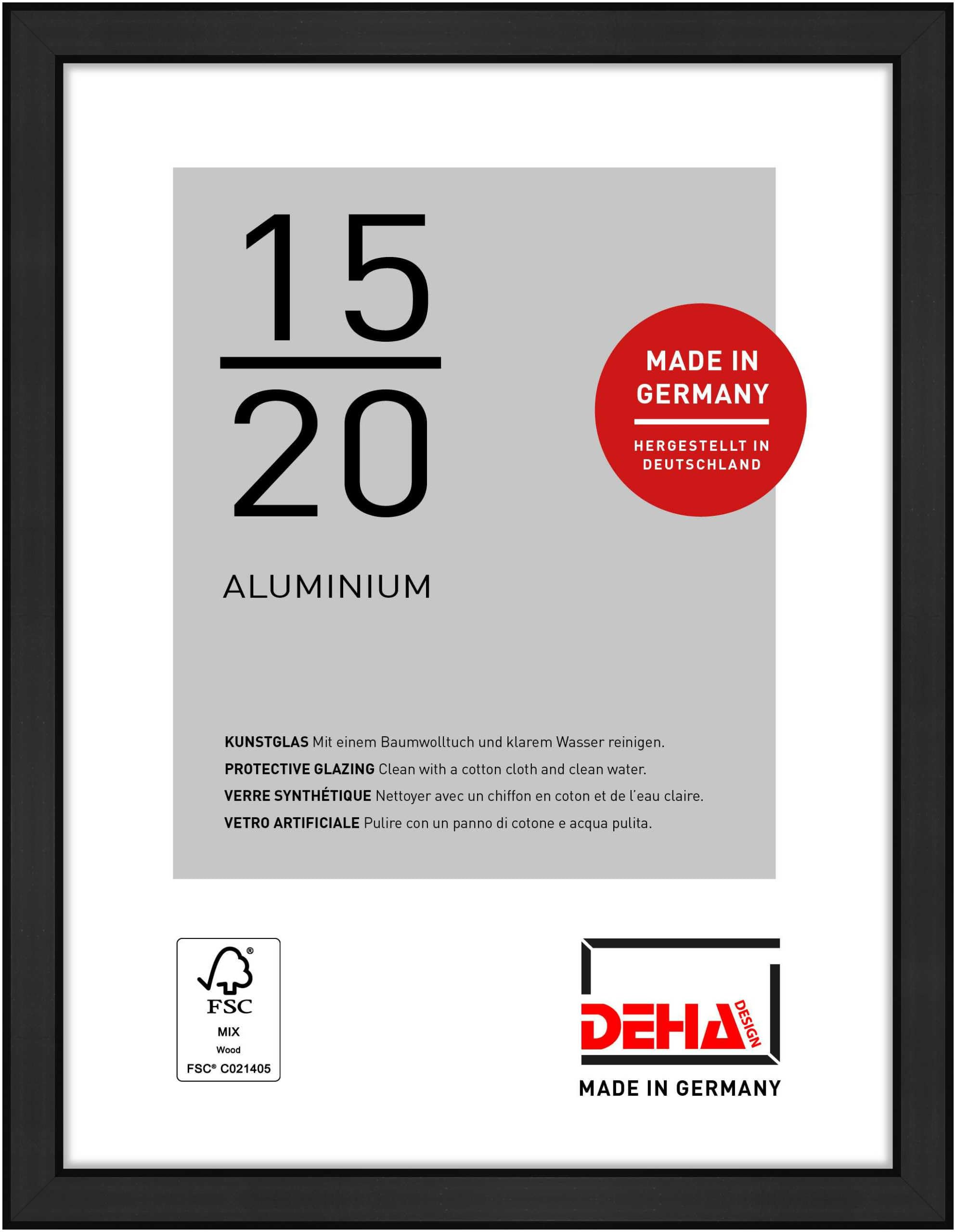 Deha Design Jet Black Matt Boston Aluminium Picture Frame - 15X20 cm (6X8 in) – Matt Black - With Synthetic Glass And Push/Turn Clips