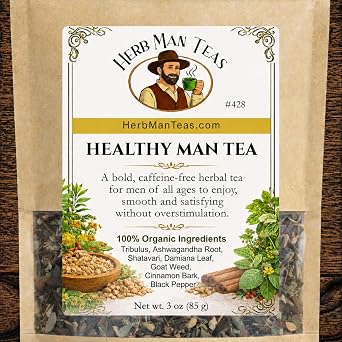 HEALTHY MAN TEA Herbal Loose Leaf Tea with Ashwagandha, Damiana & Other Botanicals Herbs from Ayurveda and Western Traditions Premium Organic Tea Crafted by a Master Herbalist