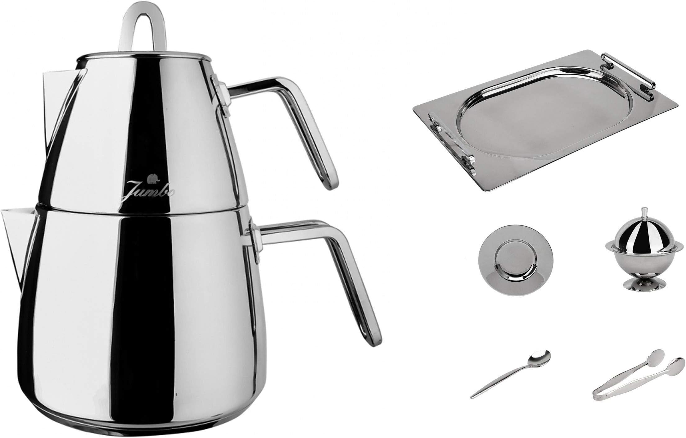 Stainless Steel Turkish Teapot Samovar - 18/10 Jumbo Premium Quality Tea Kettle for Stove Top INOX Medium Size 1.8 Lt