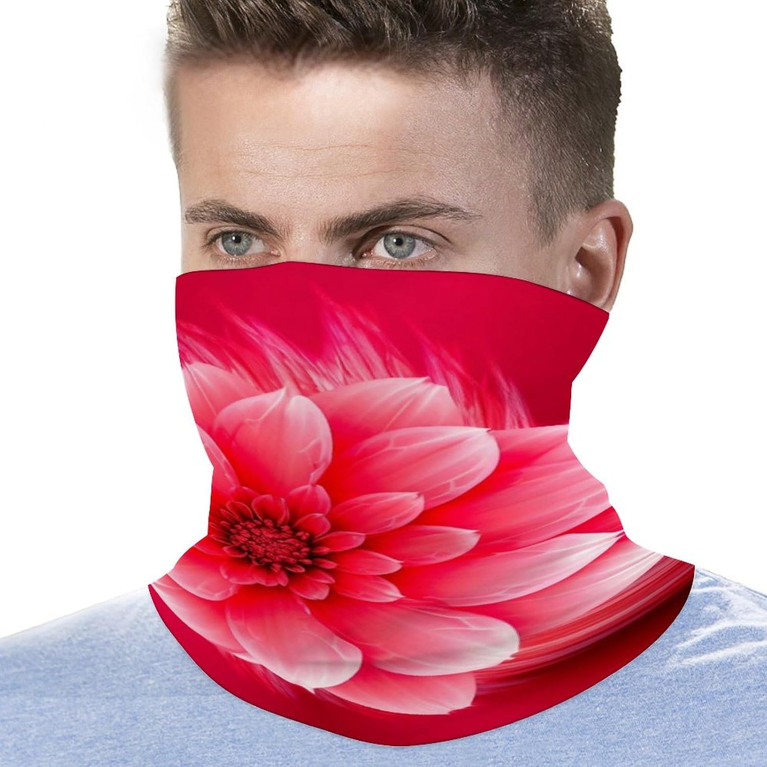Pink Red Flower Winter Neck Gaiter Windproof Face Cover Scarf Stylish Warmer Bandana Cloth Soft Face Mask for Men Women Sun Cooling Scarf for Skiing Hiking Cycling