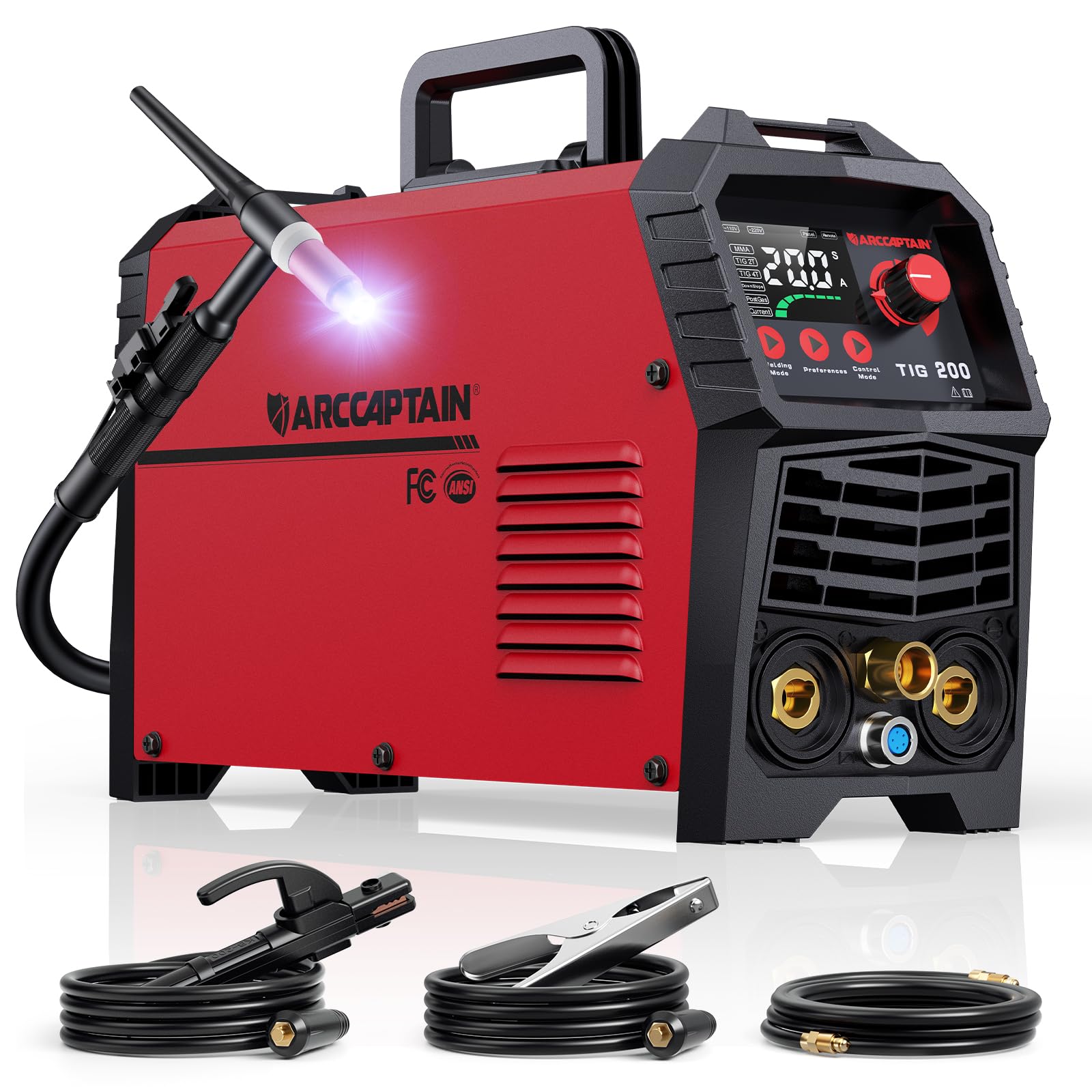ARCCAPTAIN TIG Welder 200A, High Frequency 110v/220v Dual Voltage TIG/Stick/Arc 2 in 1 Welder LED Digital Display Welding Machine with 2T/4T Function and Tungsten Electrode