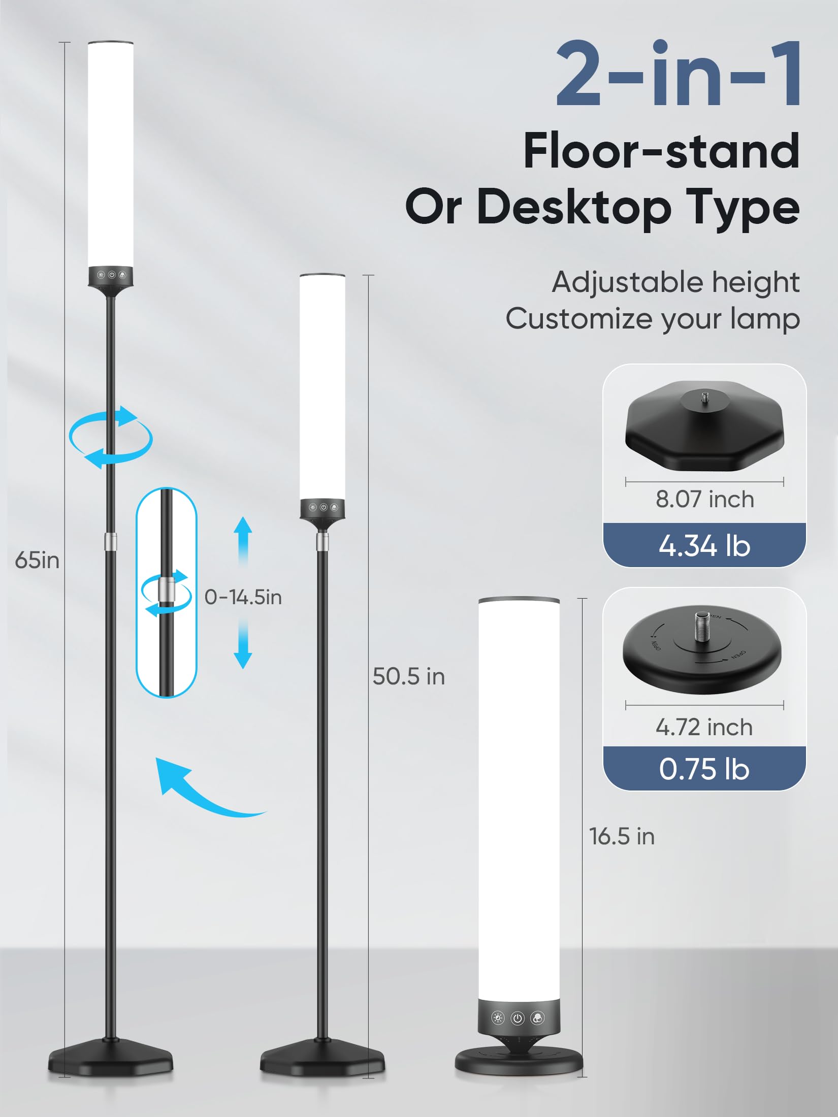 Tageslichtlampe 20000 Lux Lichttherapielampe mit Fernbedienung 2-in-1 Stand-und Tischlampe Vollspektrum 36W
