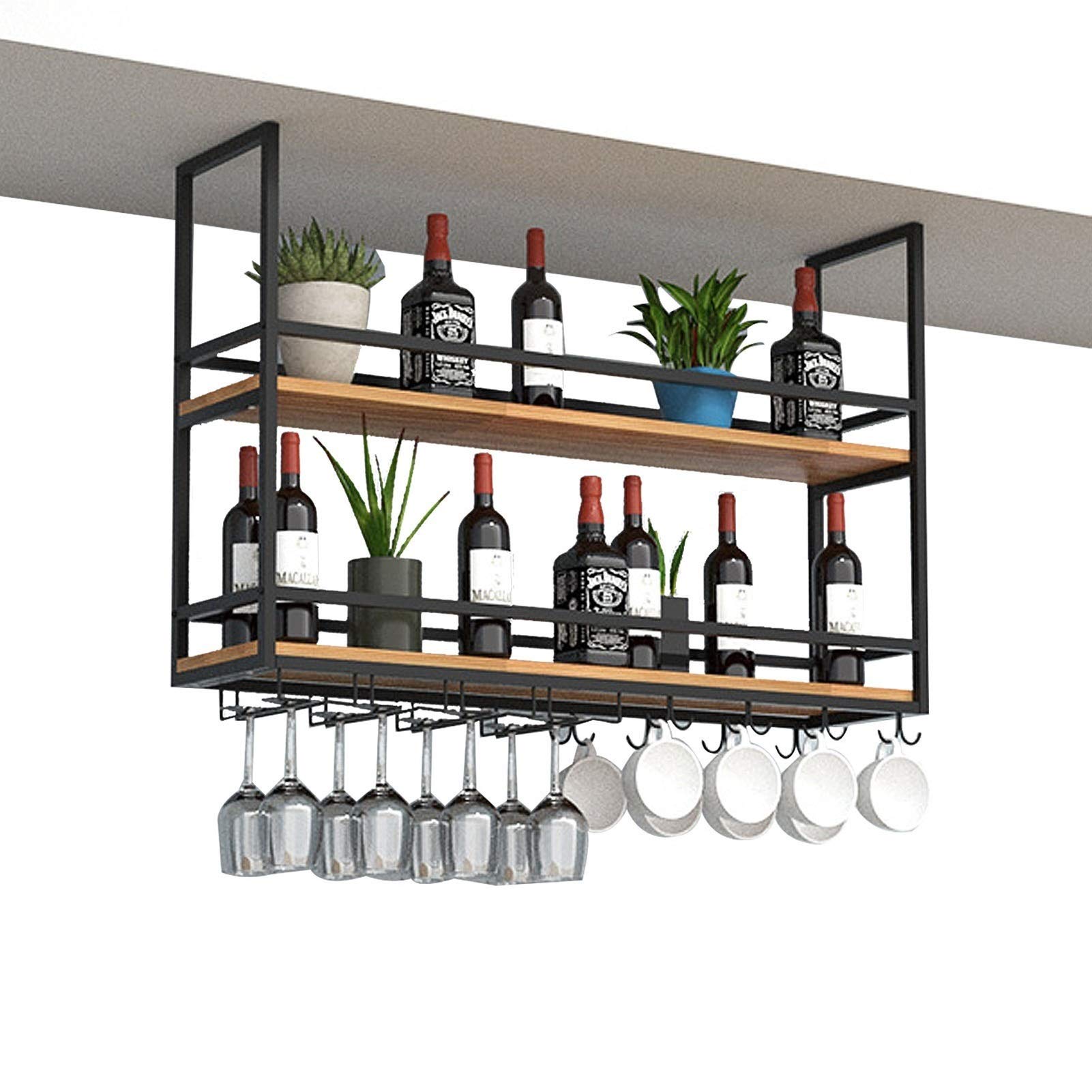 HDDNMLOH Hanging Wine Glass Rack Iron Ceiling Decoration Shelf for Bars/Restaurants/Kitchens Storage Rack 3 Sizes (Size: 100 * 30 * 80 cm)