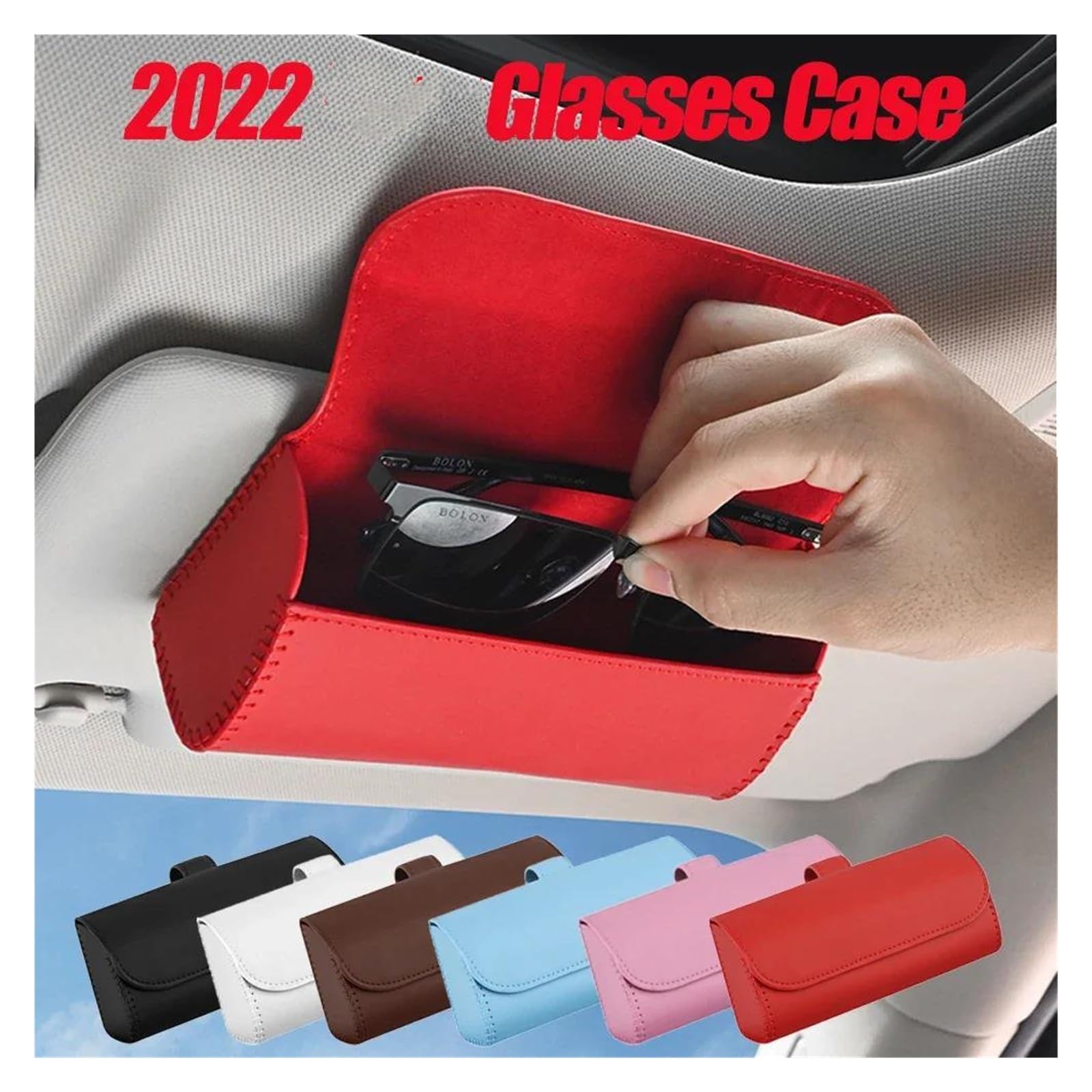 Supporto per occhiali da sole per visiera auto, clip magnetica per occhiali da sole, clip per biglietti, supporto per occhiali, in pelle PU, per auto, SUV, camion