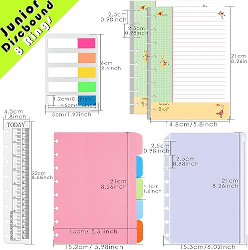 Miniatura 7 de Rancco Junior Cornell - Papel para cuaderno, 180 páginas, 8 anillas, insertos de papel de disco de media letra perforados con pestañas de índice,