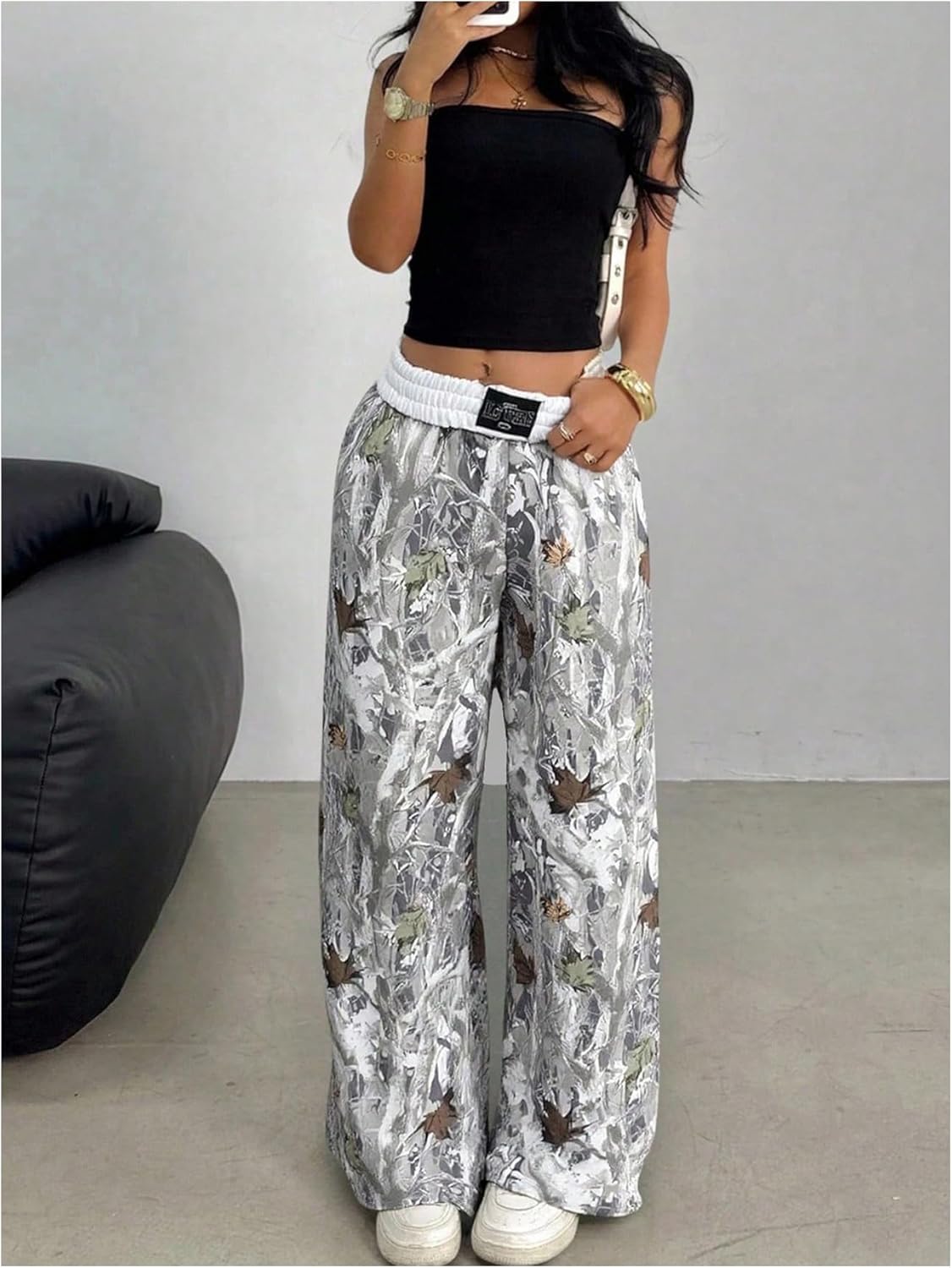 SOLY HUX Girl's Camo Sweatpants Wide Leg Leaf Print Street Baggy Pants with Pockets - Image 5