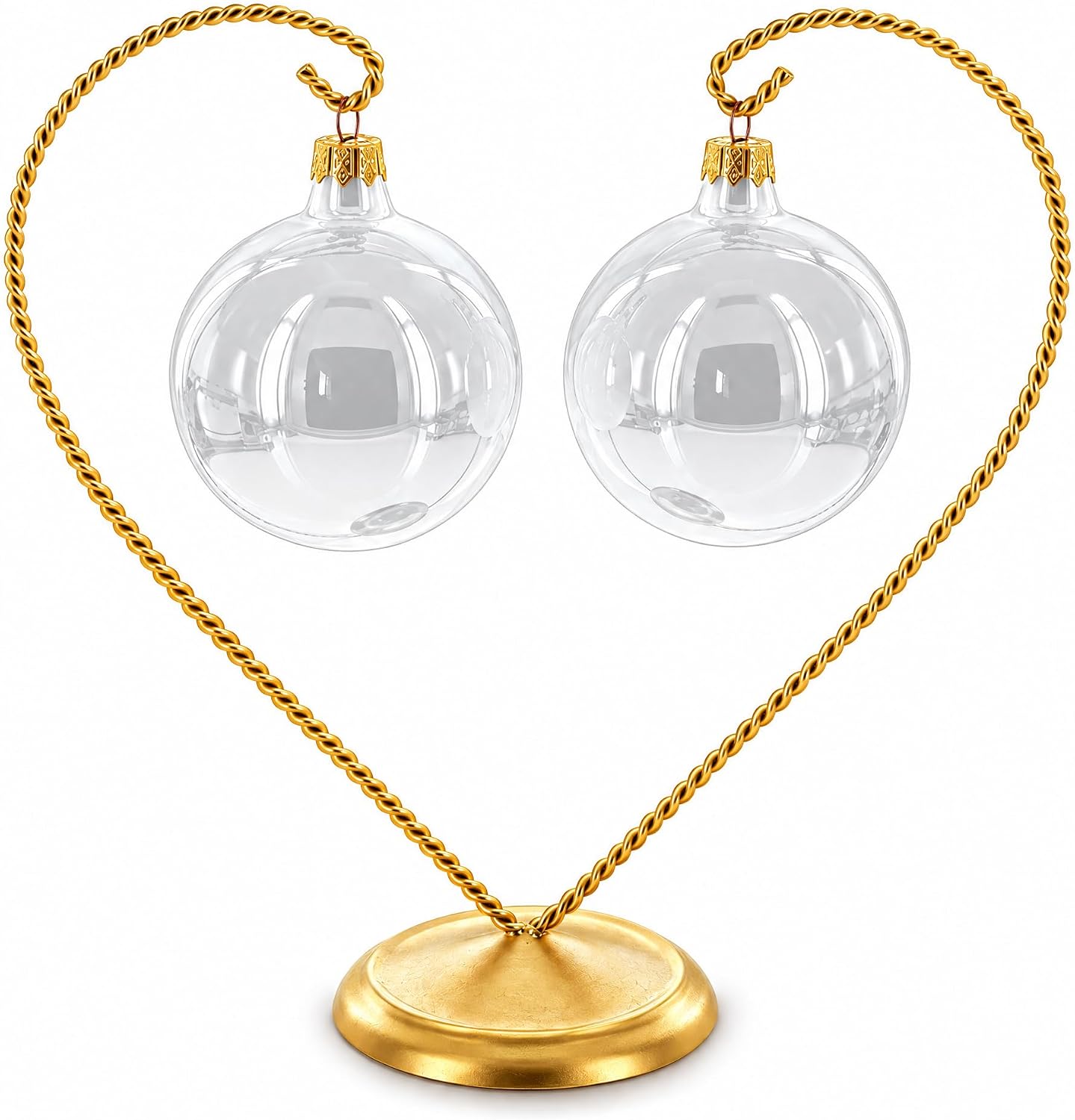 Open-Top Heart Twisted Gold Metal Ornament Display Stand 9 Inches