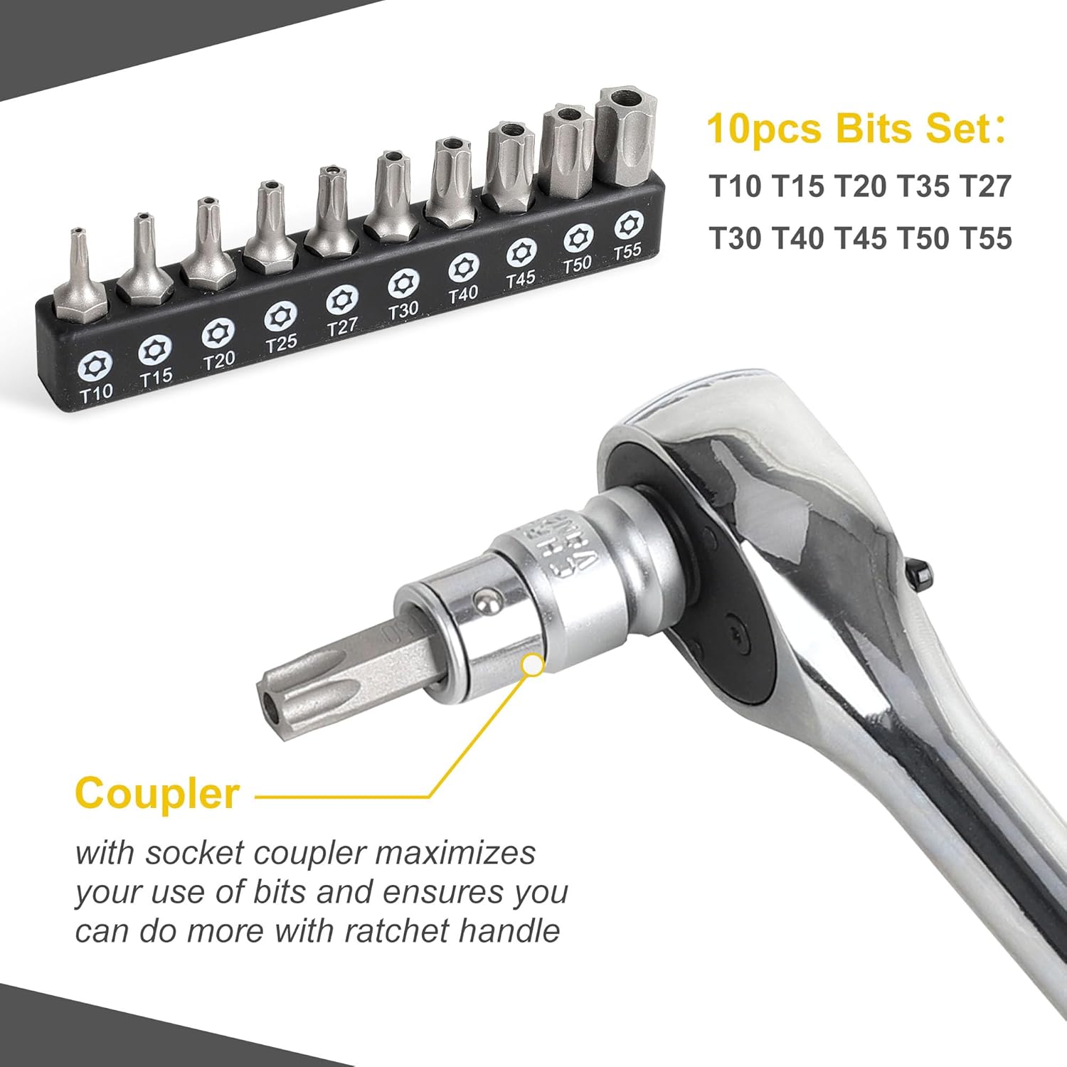 TOPLINE 34-Piece 1/4”& 3/8” Drive E-Torx Socket Set and Torx Bit Socket Set, with Storage case, Premium CR-V Steel, E4-E20, T10-T60, for Mechanic and Home Repair