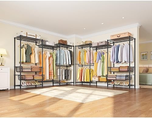 Miniatura 3 de VIPEK V10 - Perchero de ropa de gran tamaño resistente con varillas para colgar, estantes ajustables y 2 cestas de almacenamiento deslizantes