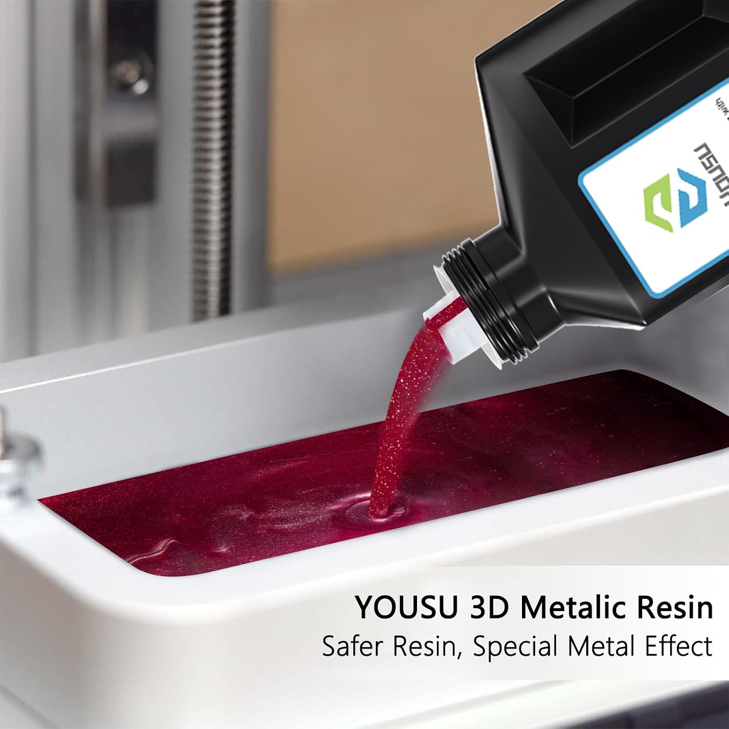 Yousu 3D Printer Metallic Resin,1kg Fast Curing Resin, Magical Effect Photopolymer Resin for LCD DLP Printing (1000g,Metal Rosered)