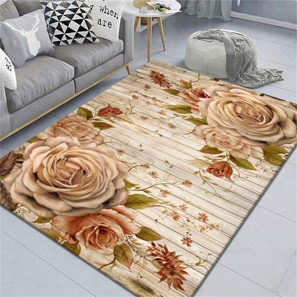 Tapis Coloré Tapis Salon Design Moderne Tapis de canapé rectangulaire Floral Vert Rose Accessoires de Chambre lavables Tapis Exterieur Enfant 180X280CM