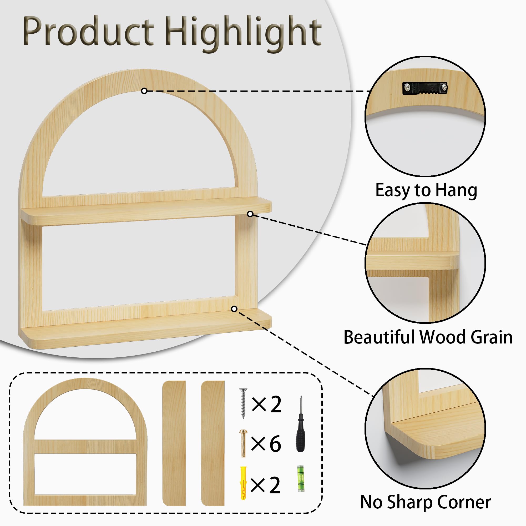 Amazon｜2段パイン材アーチ型ウォールシェルフ - 扇形の保育園