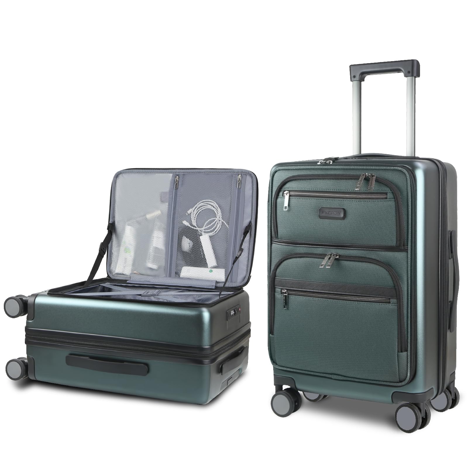 EMPSIGN Maleta de Cabina 20 Pulgadas, aprobada por aerolíneas | Maleta rígida expandible con cerradura TSA integrada, maleta de viaje con ruedas, 20 pulgadas, negra.