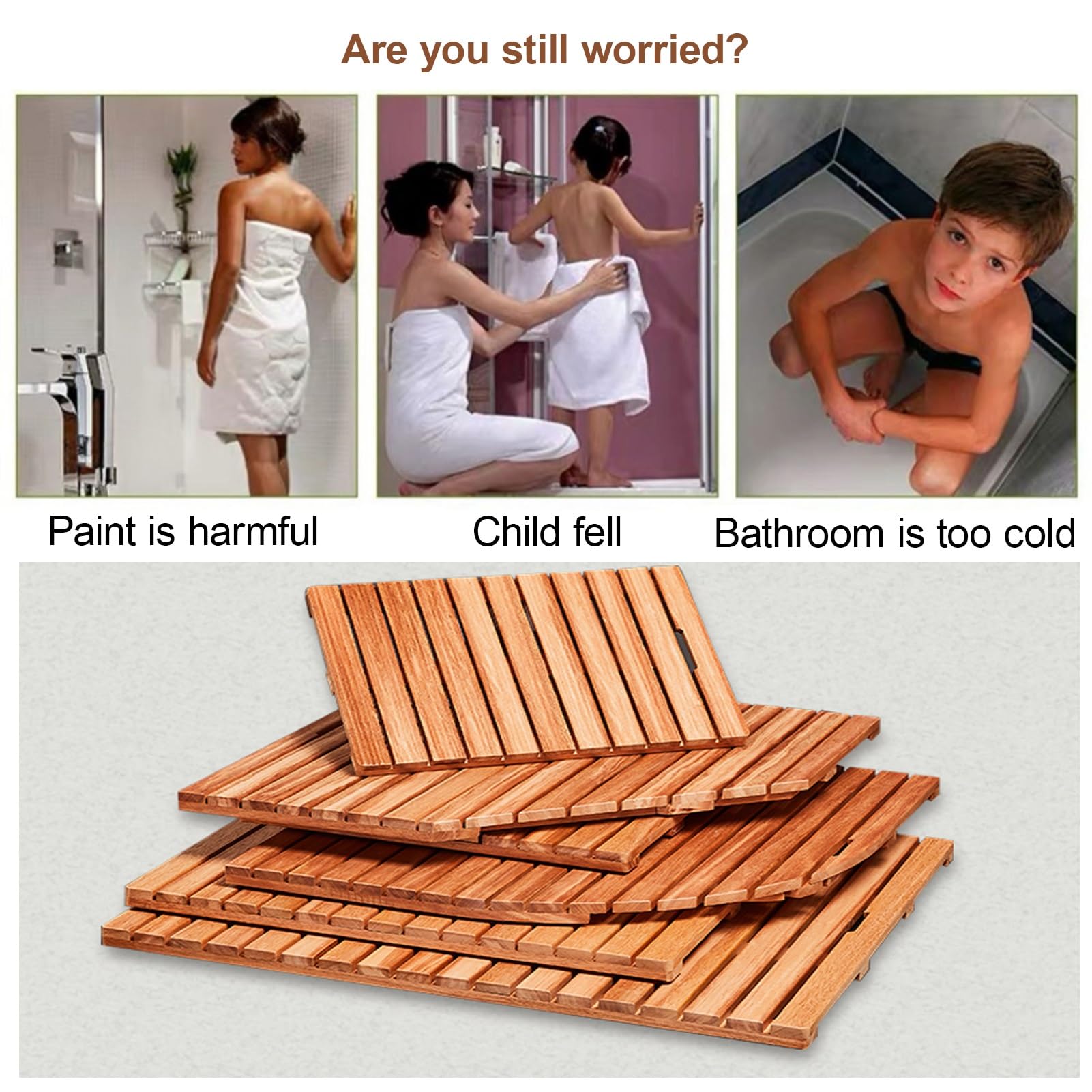 Rutschfeste Lar Teak-Duschbodenmatte mit Ablaufloch, 30 x 55 cm, Badematte für Innen- und Außenbereich, Wellnessbereich, Holz-Duschmatte für Badezimmer und Hof