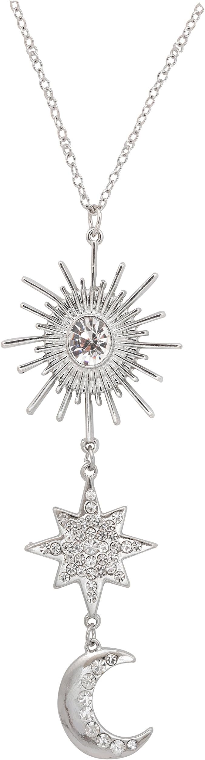 LENOOCLESun Star Moon Pendant Necklace for Women Boho Rhinestone Crystal Long Sweater Chain Fashion Jewelry costume Party Gift