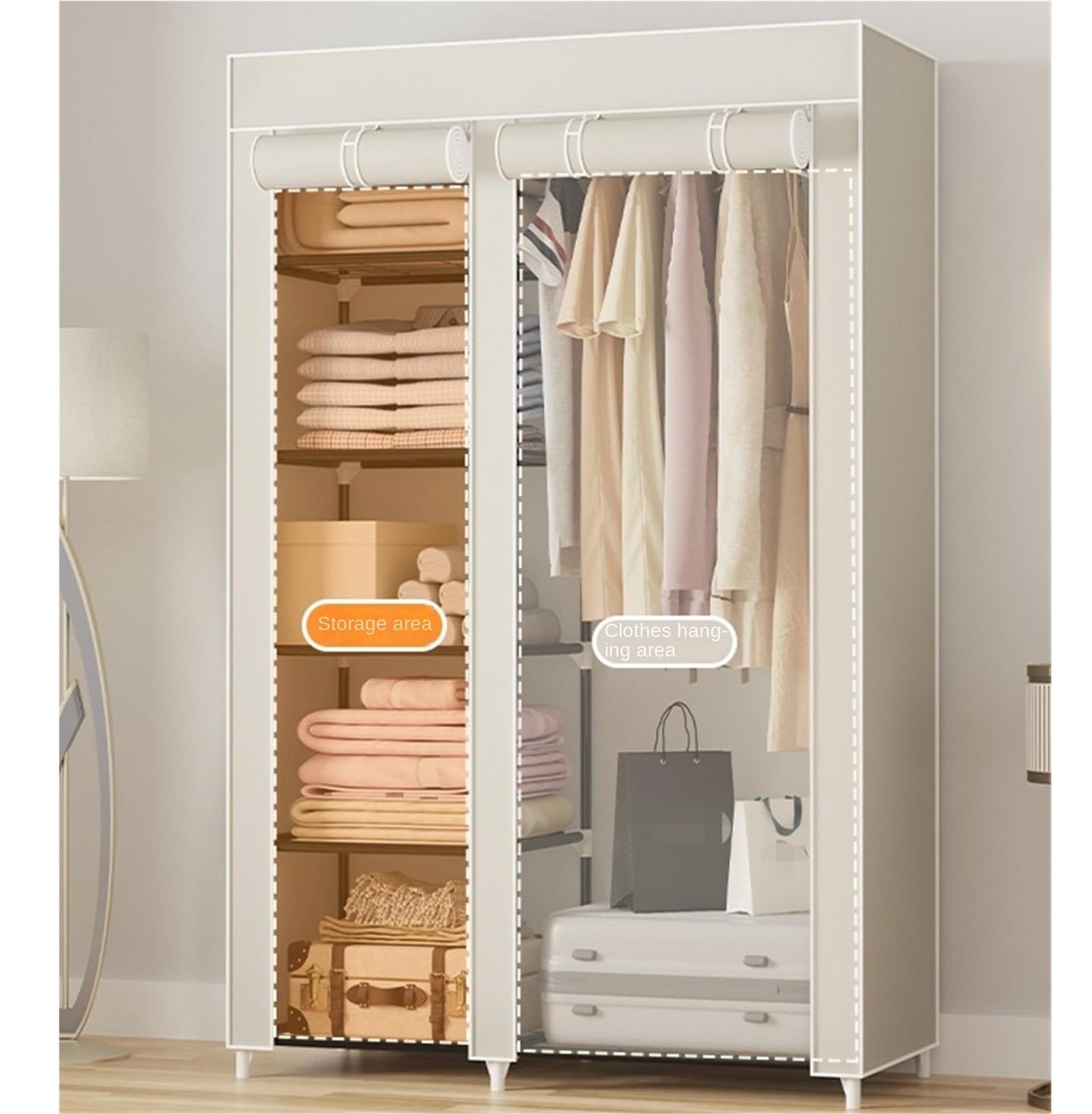 Wardrobe Closet Schrank Kleiderschrank, Tragbarer Kleiderschrank for Schlafzimmer, Kleiderstange Mit Vliesstoffbezug Closet Aufbewahrungsschrank(G)