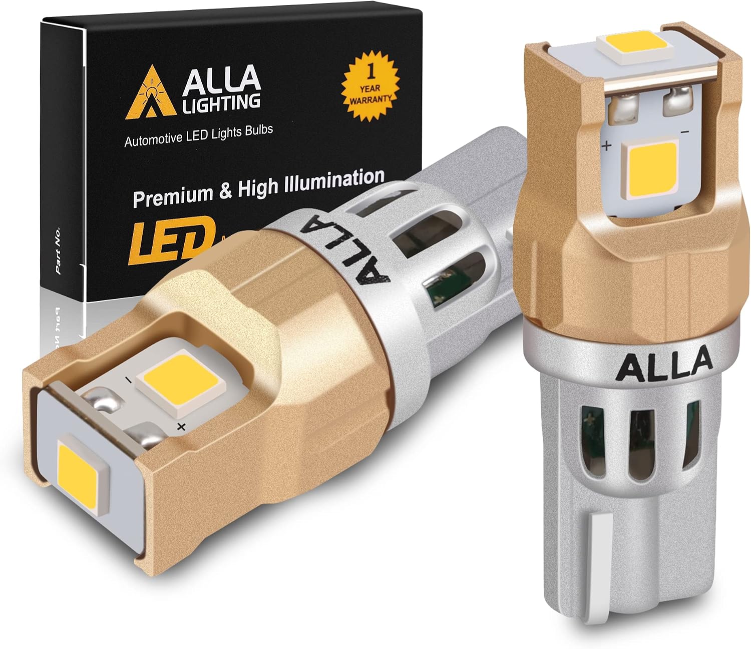 Alla Lighting Miniature T10/T15 912 921 194 168 LED Lights Bulbs, 6000K Xenon White 12V Super Bright Back-Up Reverse, License, Trunk, Cargo Lights SMD Replacement