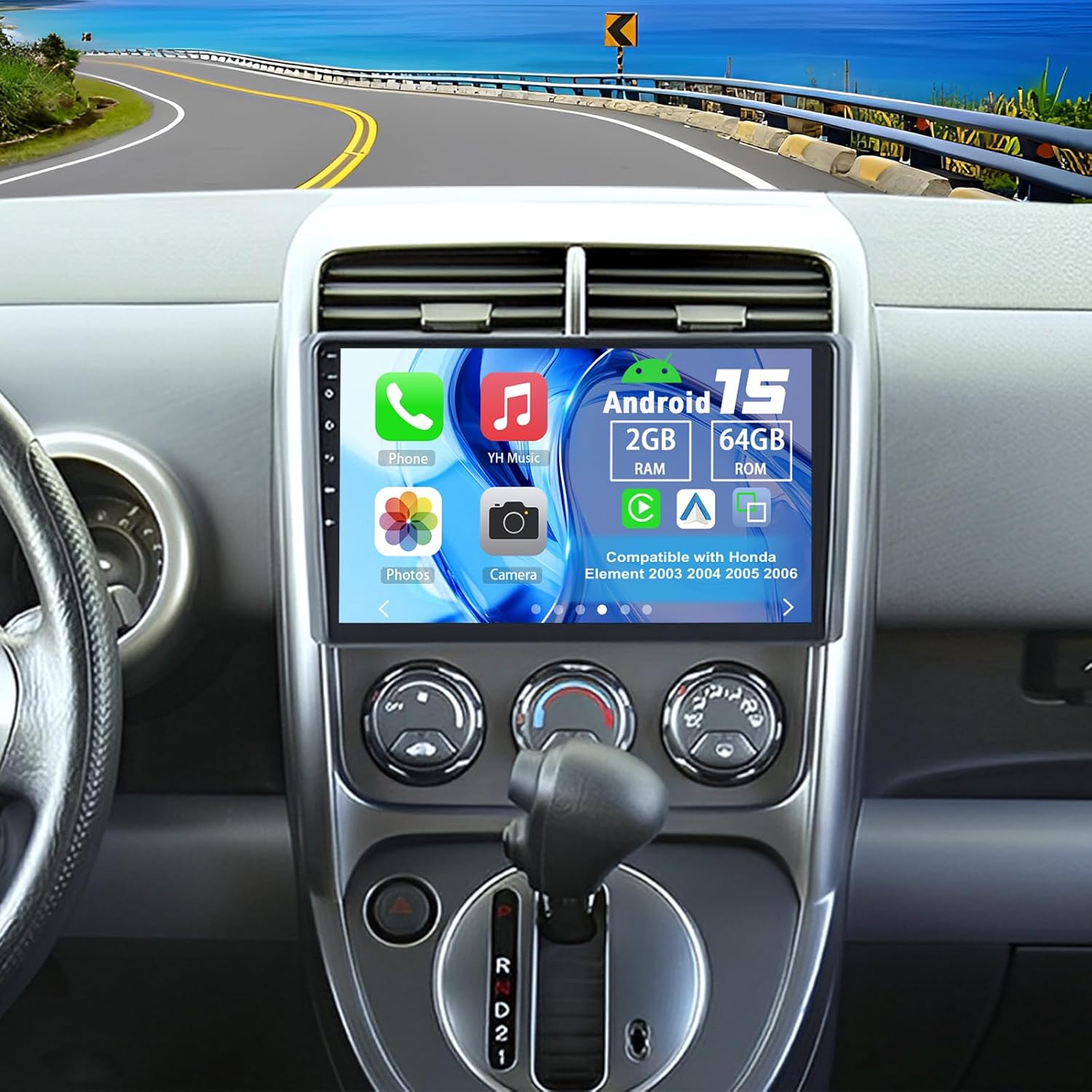 Android 15 Double Din Car Stereo Upgrade Radio for Honda Element 2003 2004 2005 2006, 2G+64G 10" Touchscreen Carplay Android Auto GPS WiFi Bluetooth RDS DSP SWC Mirrorlink Mic Backup Camera