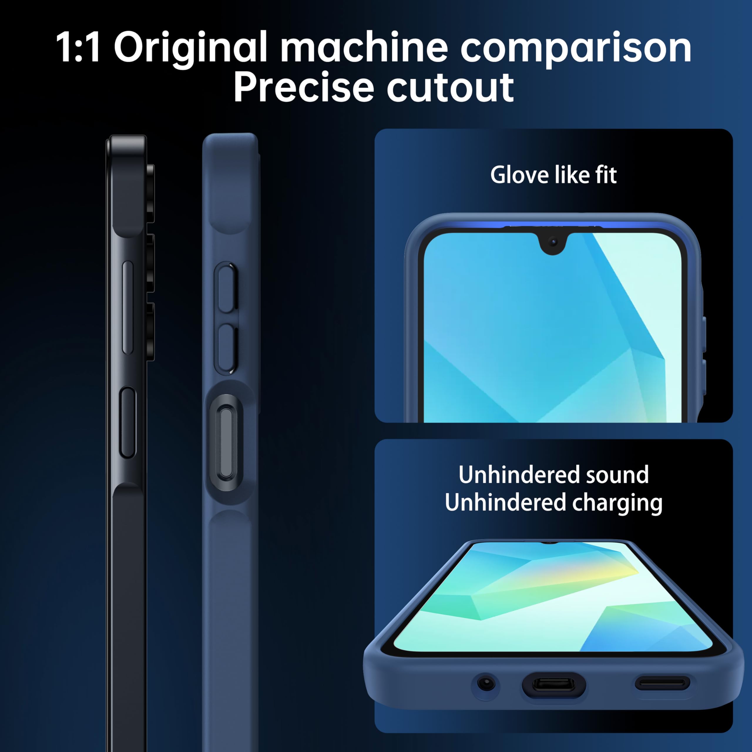 FLLAO Opaca Cover Compatibile con Samsung Galaxy A16 5G/4G con 2 Vetro Temperato, [Della Fotocamera Protezione] Anticaduta Antiurto Anti-Graffio Hard PC Glassata Traslucida Custodia Blu
