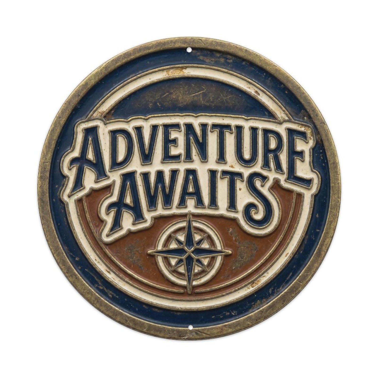 Adventure Awaits Nostalgic Living Ornament Retro Slogans Metal Tin Sign Plaque Wall Decor for Cafe, Club, Garden Round Metal Poster 8x8Inch