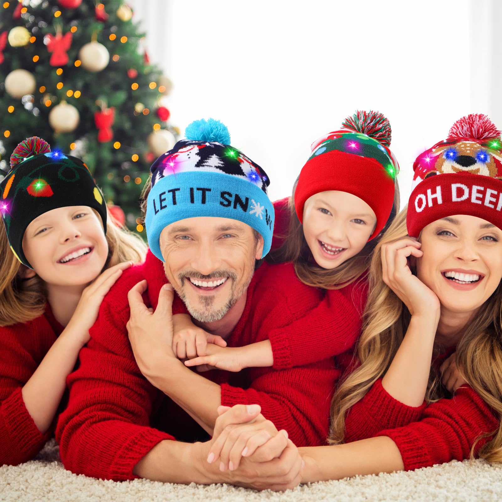 Lot de 6 chapeaux de Noël lumineux lumineux à LED pour femmes et hommes adultes non sexes hiver moche pull