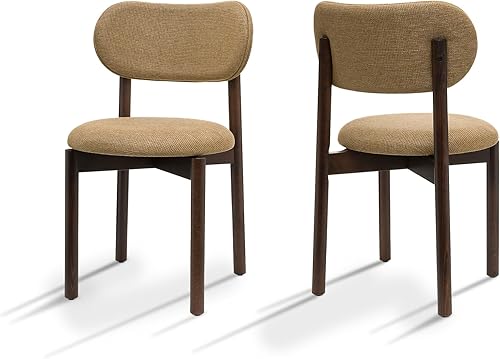 BISCHAIR - Juego de 2 sillas de comedor de madera tapizadas de mediados de siglo modernas para muebles de habitación con diseño ergonómico duradero