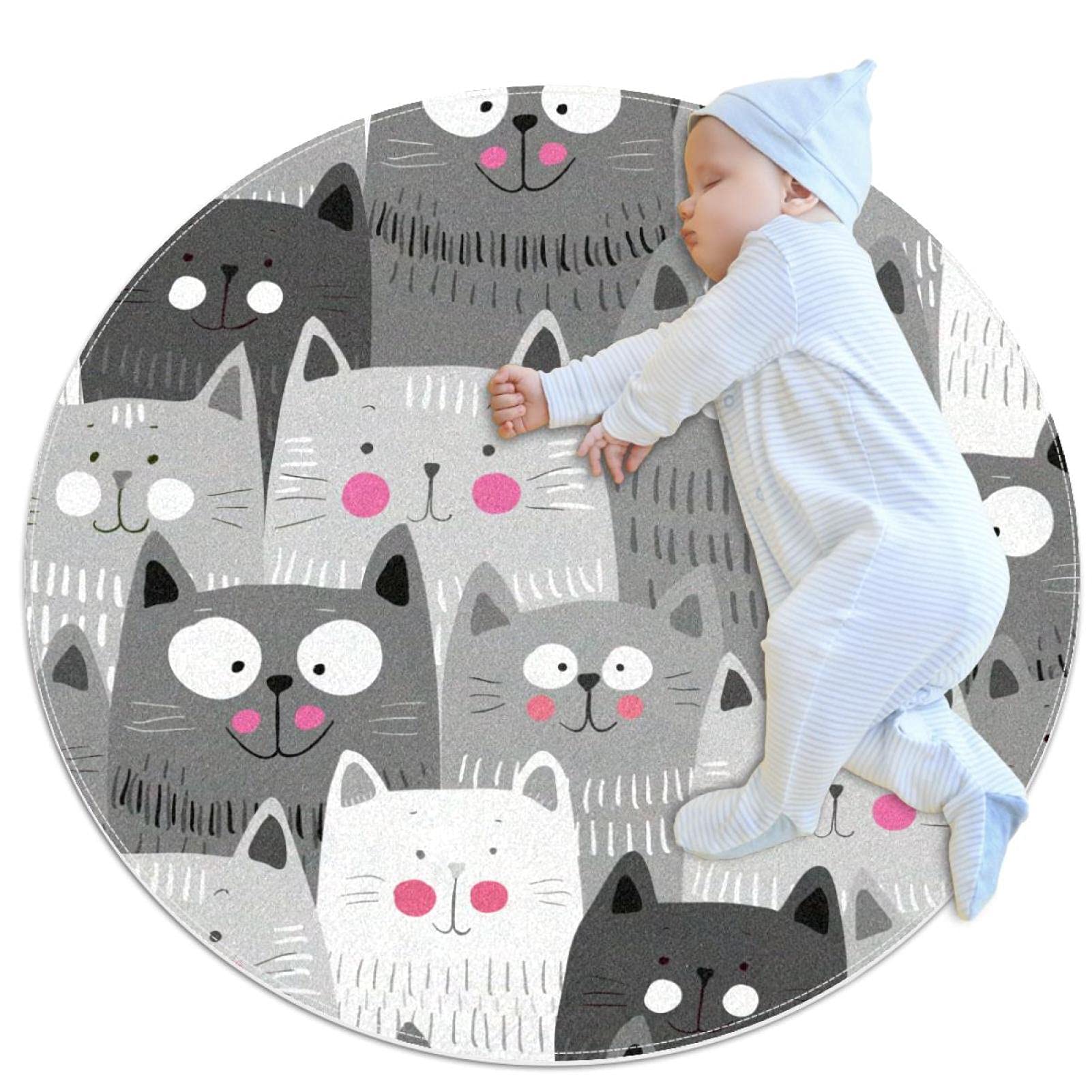 Tapis motif de chats tapis rond imprimé moderne lavable pour salon et chambre enfant