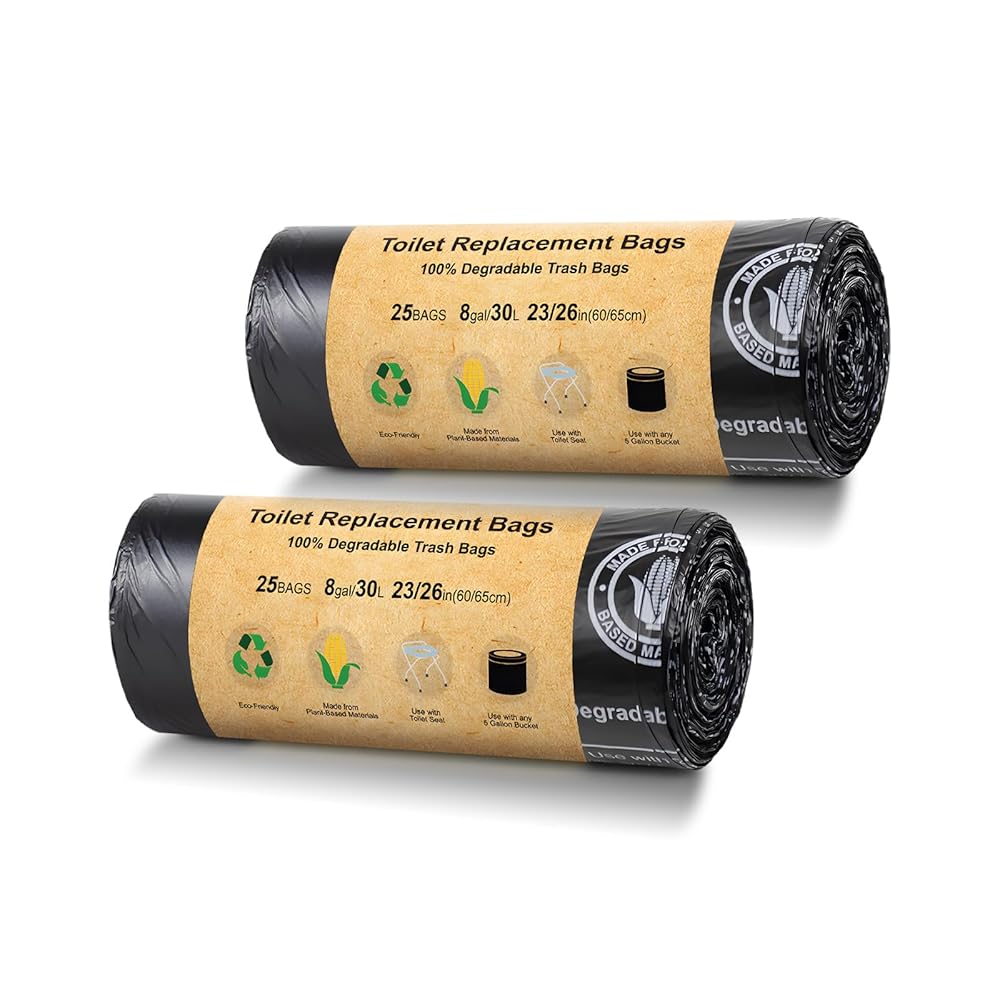 BLIKA 50 Count Toilet Replacement Bags, 8 Gallon, 30 Liter, Heavy Duty 1 Mil, Compost Bags 8 Gallon, Camping Toilet Bags for Portable Toilet, Car Travel, Camping, Long Trips