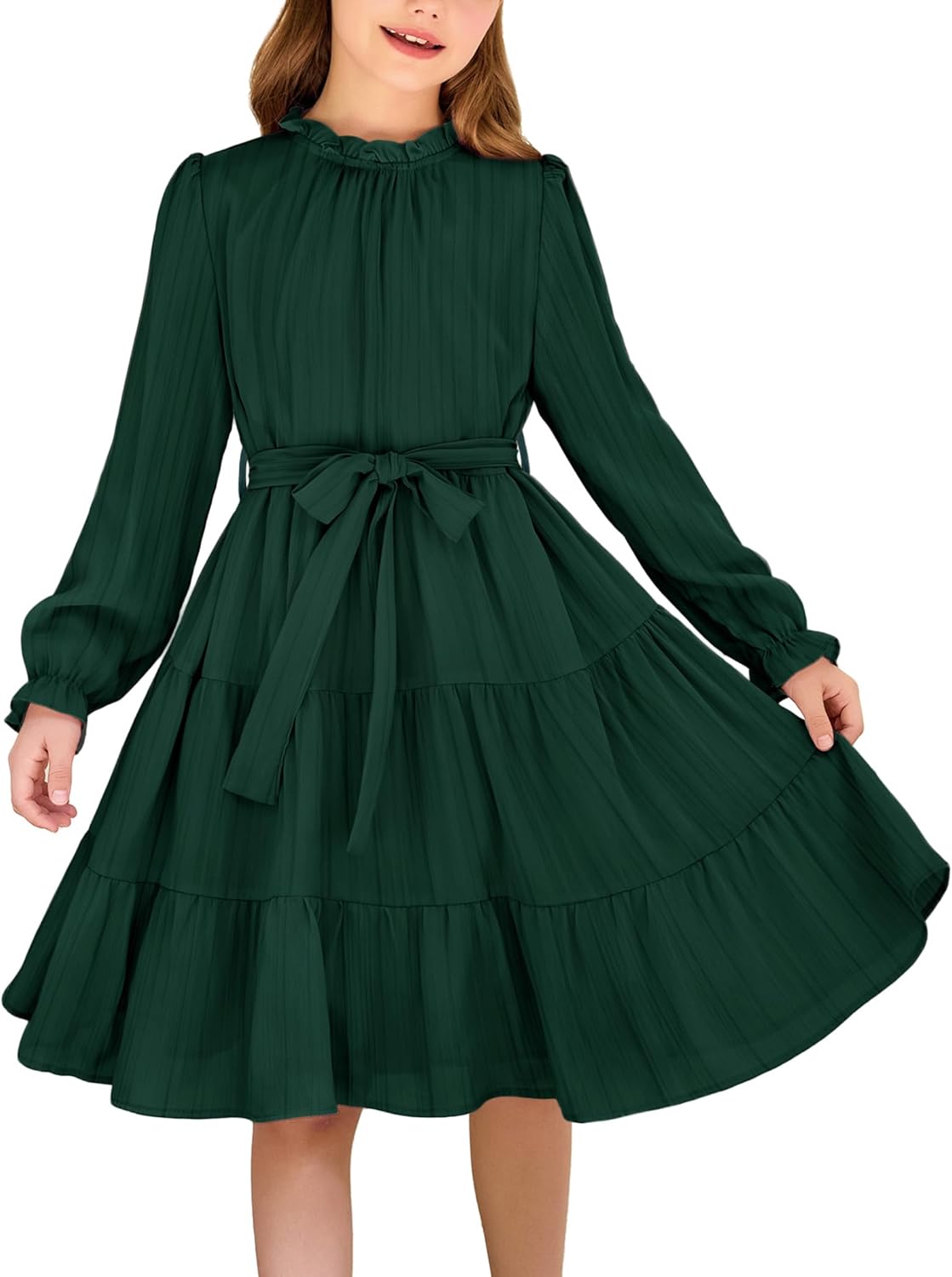 Arshiner Girls Long Sleeve Dress, tween formal tiered swing dress