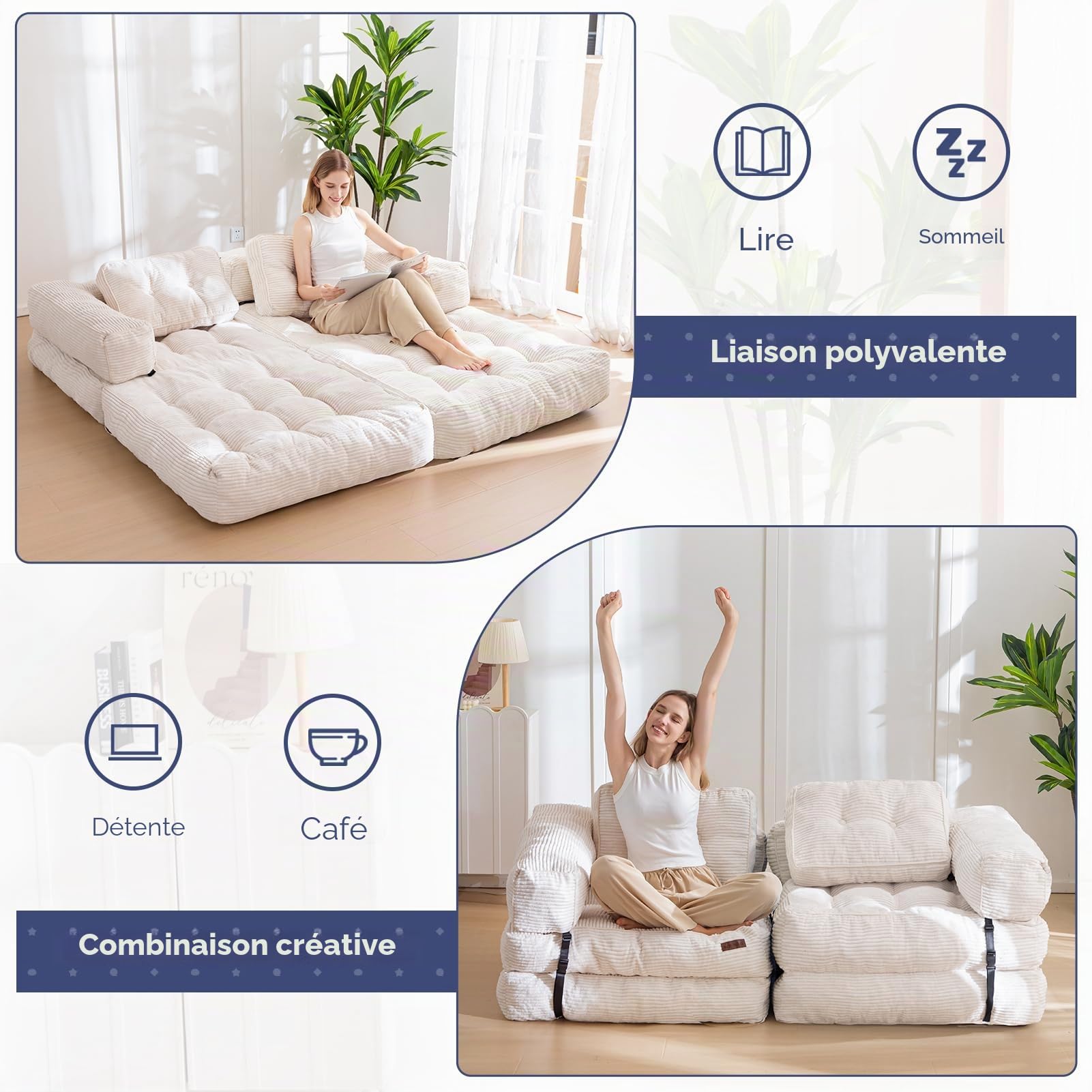 MAXYOYO Canapé-lit Pliable en Velours côtelé Convertible avec Coussin - 160 x 80 cm - Canapé lit Confortable pour Chambre à Coucher, Salon