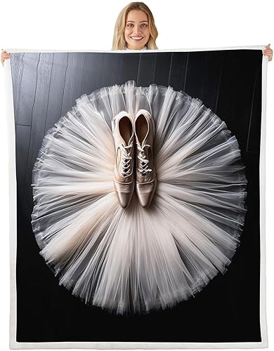 Erosebridal Manta de forro polar para danza de ballet, manta para niñas y niños con diseño de traje de bailarina, manta de felpa con falda blanca,