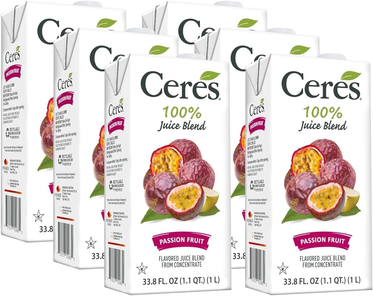 100% All Natural Pure Fruit Juice Blend - Delicious Passion Fruit Edition - Rich in Vitamin C, No Added Sugar or Preservatives, Cholesterol and Gluten Free - 33.8 Fl Oz (Pack of 6)
