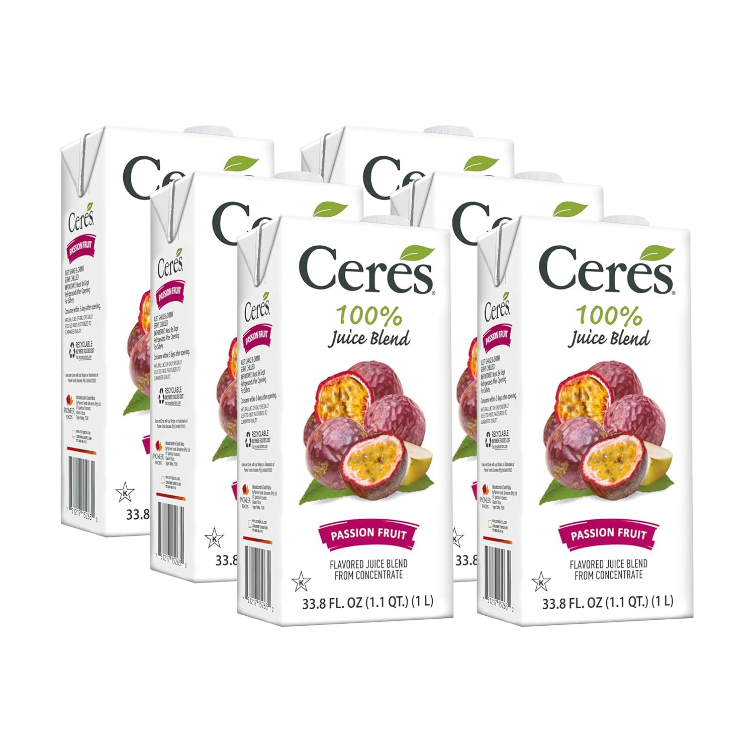 Ceres 100% All Natural Pure Fruit Juice Blend - Delicious Passion Fruit Edition - Rich in Vitamin C, No Added Sugar or Preservatives, Cholesterol and Gluten Free - 33.8 Fl Oz (Pack of 6)