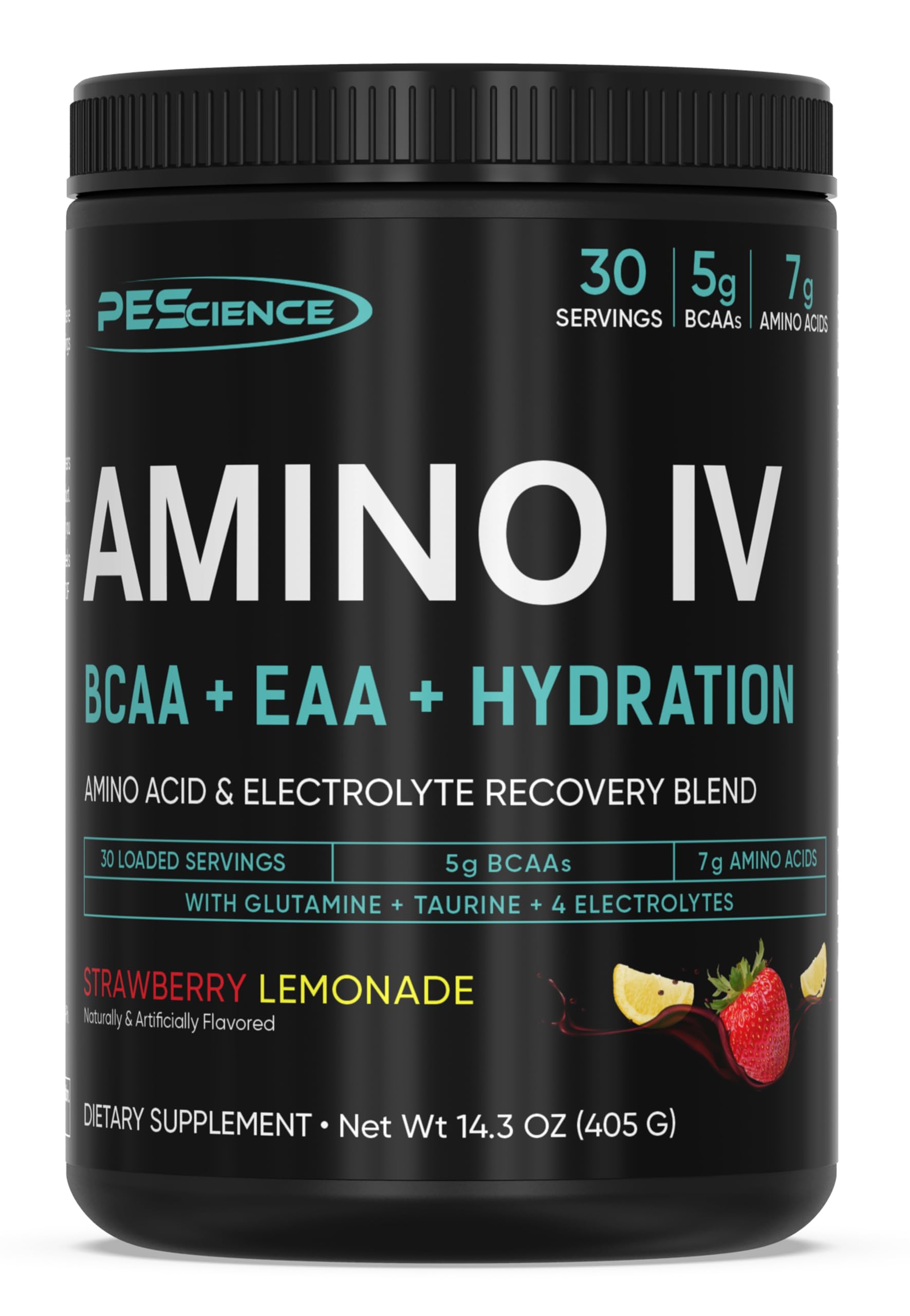 PEScience Amino IV BCAA & EAA Powder, Strawberry Lemonade, 30 Servings