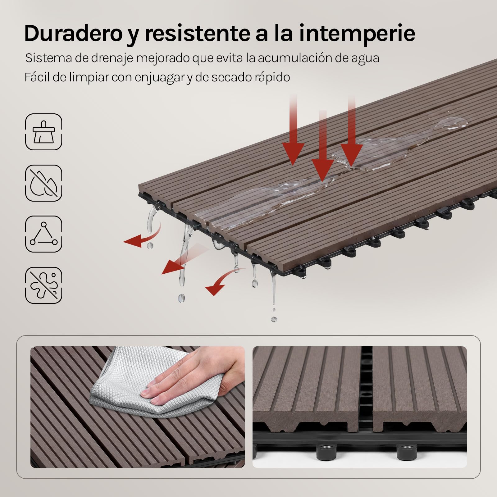 WOLTU 12x Suelo de WPC Baldosas de Madera Exterior para Porche Patios Jardin, 30 x 60 cm 2m² Suelo de Exterior Compuesta Azulejos Baldosas de WPC para Terraza Marrón