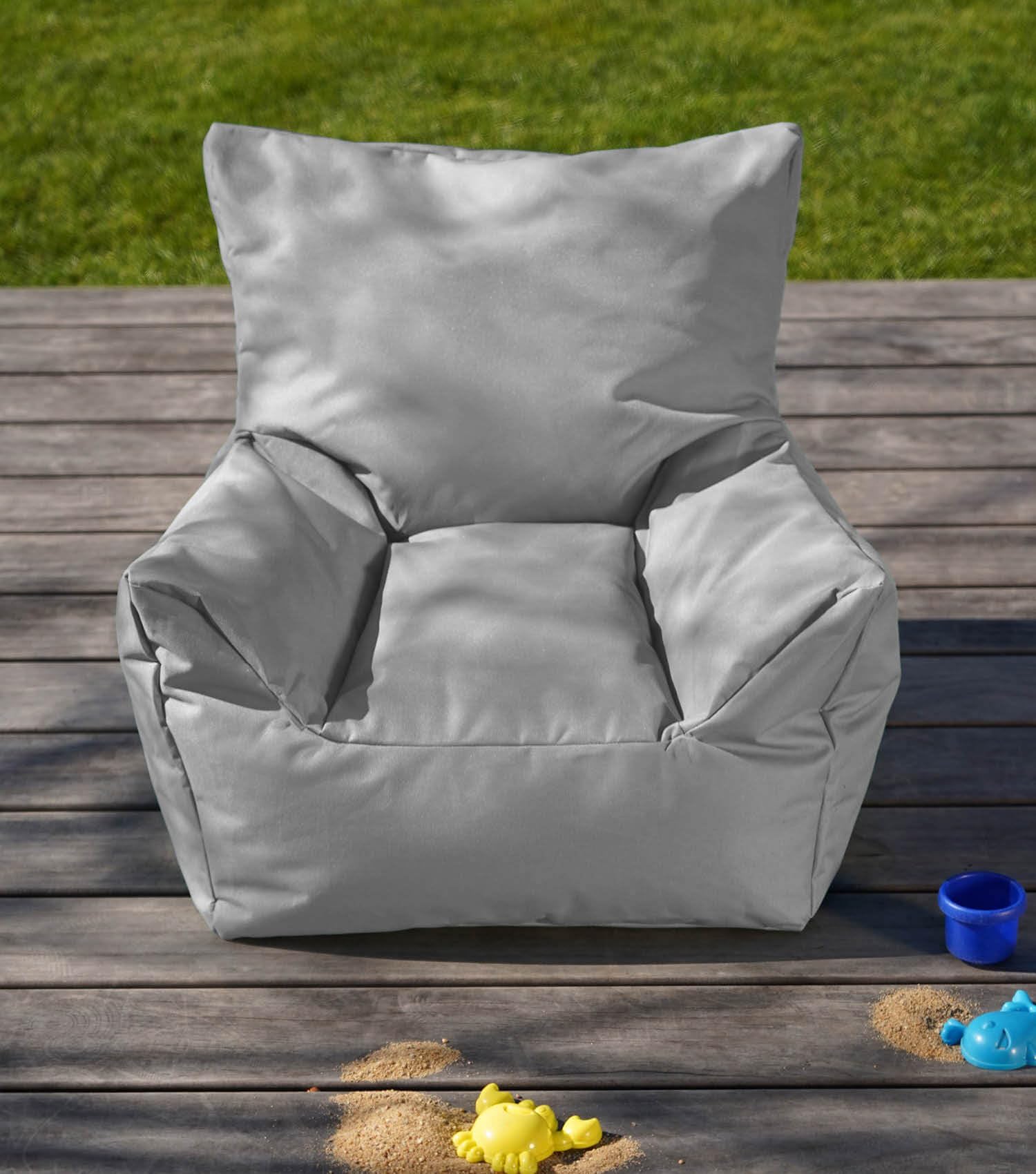 mokebo Kindersessel Outdoor 'Der Gartenzwerg', Sitzsack Kinder mit Füllung, auch als Lesesessel oder Sitzkissen fürs Kinderzimmer, Kindersitzsack oder Sessel für Kinder in Grau