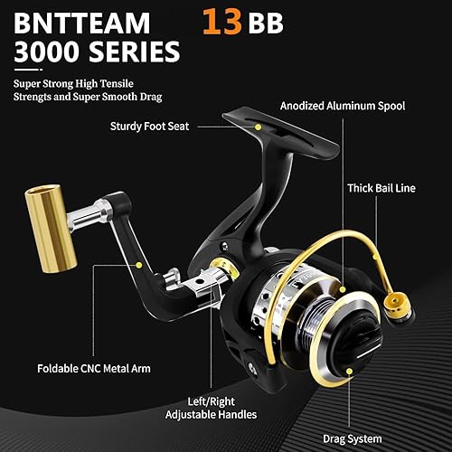 Miniatura 6 de Juego de caña de pescar giratoria y carrete portátil, caña de pescar de fibra de carbono con punta fluorescente, con línea de señuelos de pesca,