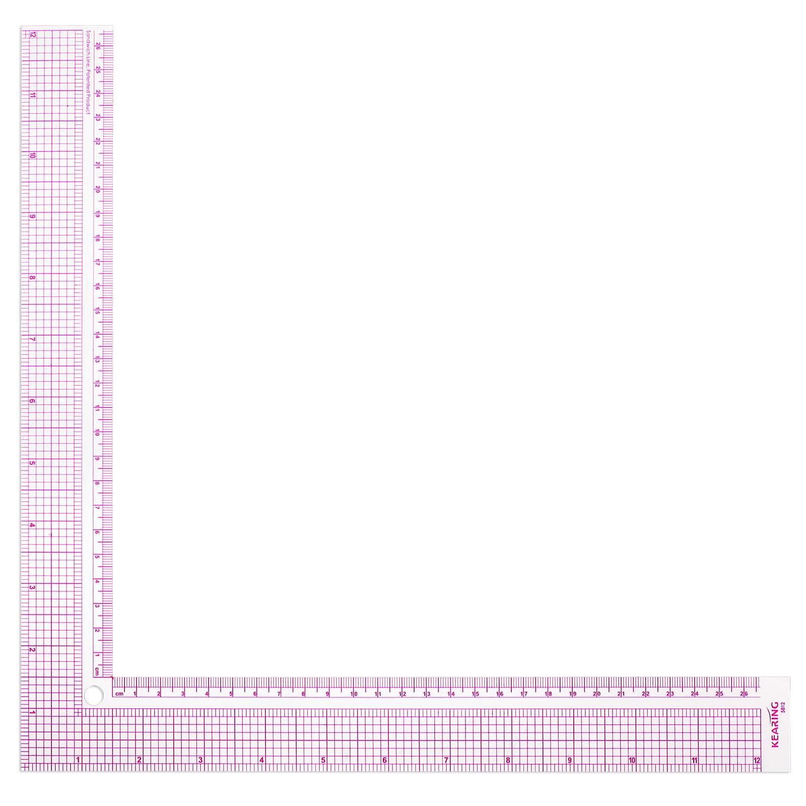 12 Inch Clear Sewing Rule, Plastic L-Square Sewing Ruler with Clear Scale, Framing Measuring Tool Supplies for Pattern Making Fabric Sewing French Curve Sewing Craft Tool with Grid Lines(Pink)