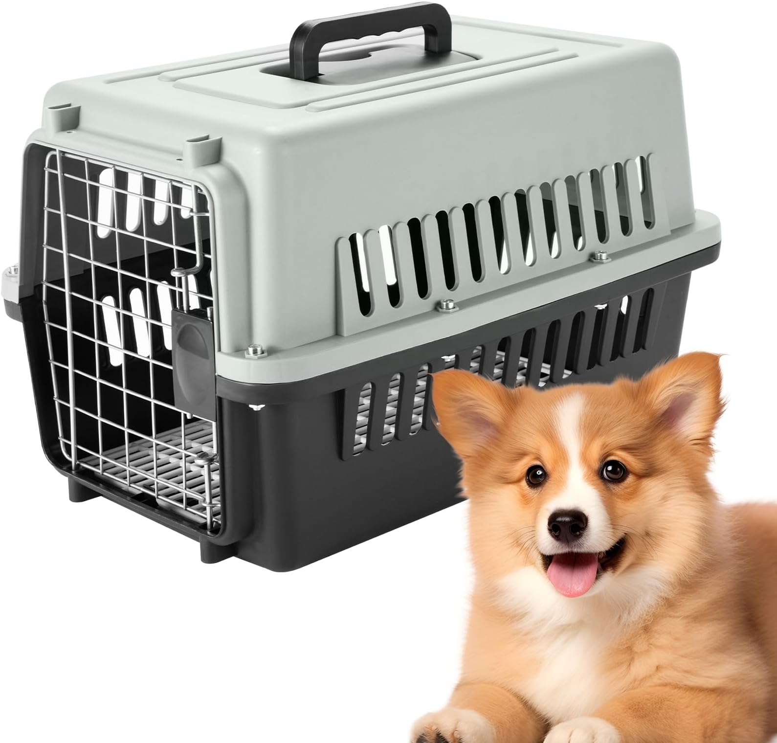 Portable Hard Sided Pet Carrier Carry Breathable Crate Puppy Cage Tote Transport Box Travel Kennel for Cats, Kitten,Dog,Trips Outdoor, Safety closure system, Aeration grids