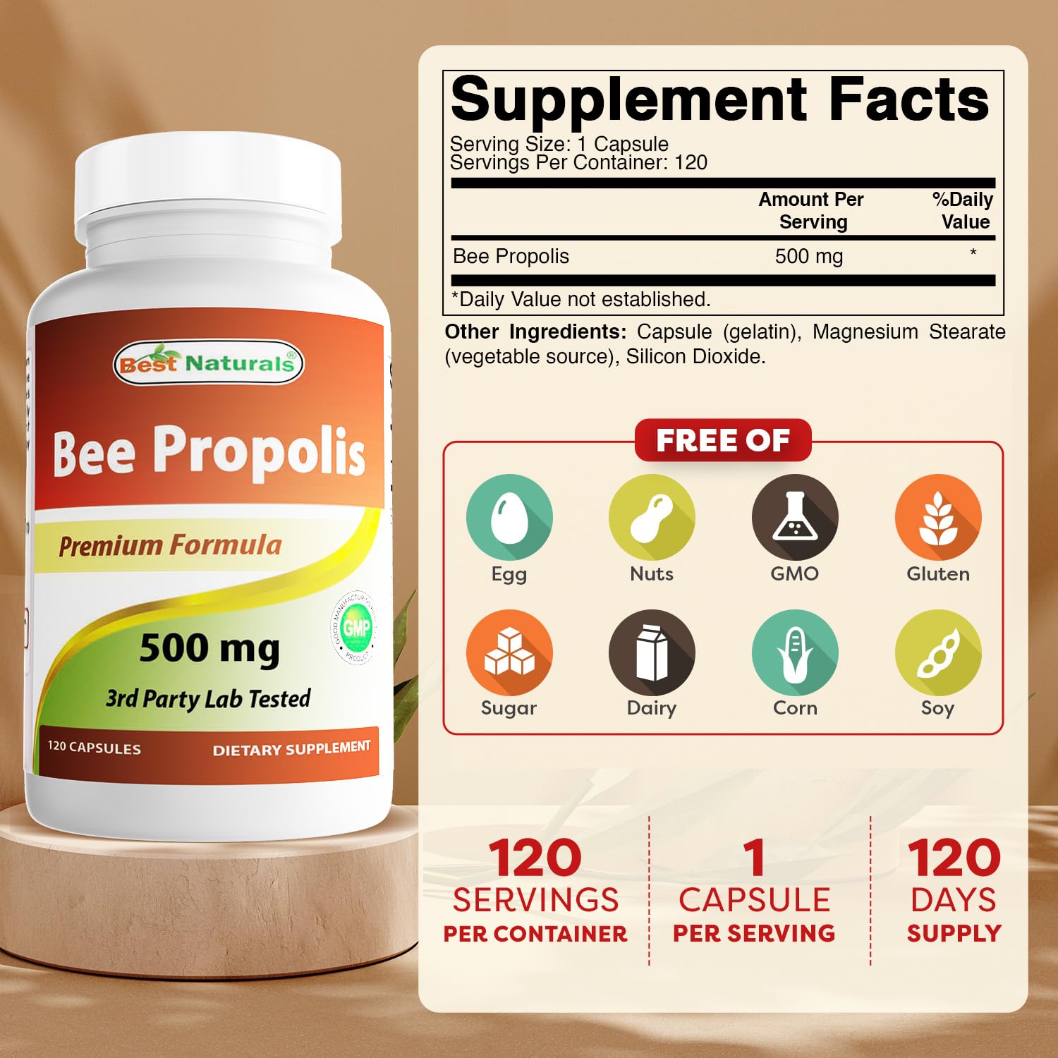 Best Naturals Bee Propolis 500 mg 120 Capsules — Amazon image 2