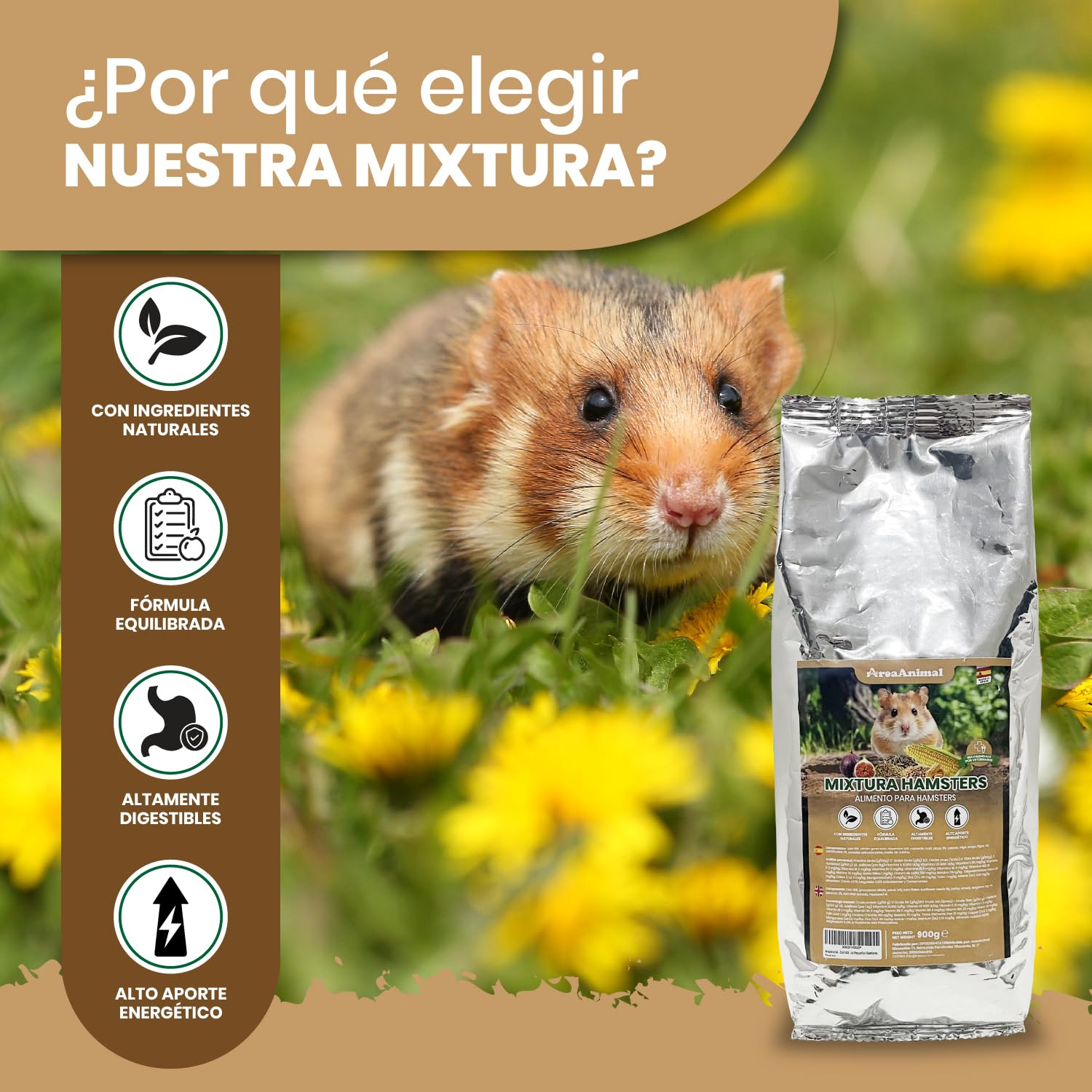 AreaAnimal - Comida Hamster, Comida Hamster Ruso 900G con Ingredientes Naturales, Alimento para Hamsters y Chinchilla con Equilibrio Nutricional, Ideal para la Salud de los Pequeños Roedores - 2