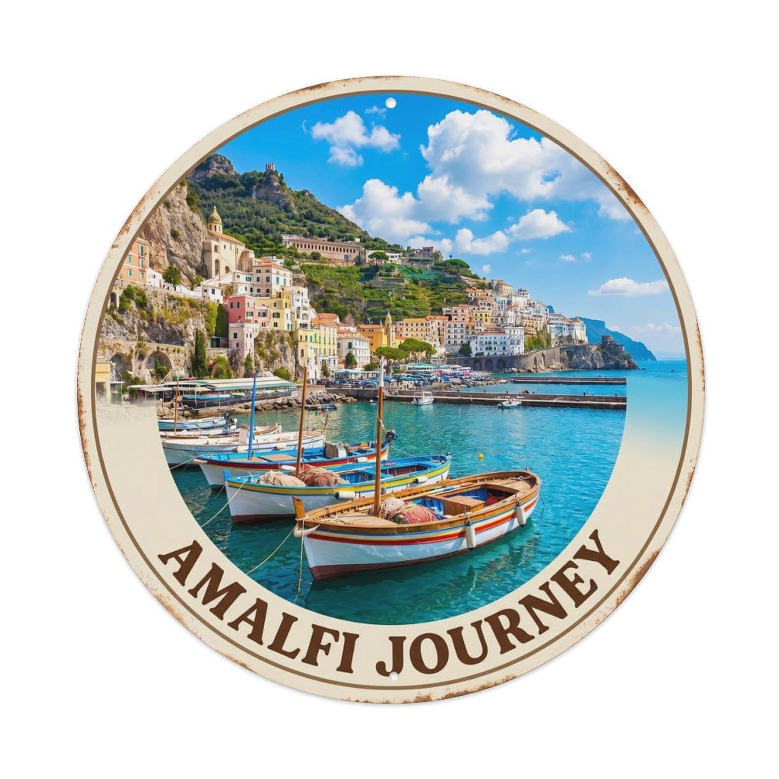 Vintage Travel Coastal Fishing Boat Waterfront Metal Tin Sign Plaque
