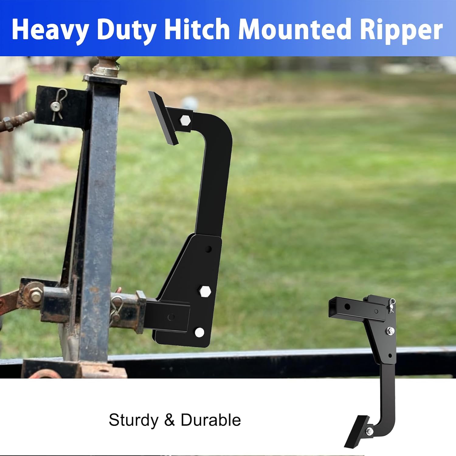 Hitch Mounted Ripper for ATV/UTV Tractor Lawn Mower Fit 2" Receiver 3 Point Hitch, Hitch Mounted Trencher Heavy Duty Subsoiler Plow Adjustable Trenching Shank Plow with 2 Replaceable Teeth