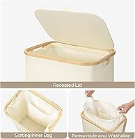 Vista 7 de StorageWorks Cesta de lavandería grande de 100 L con tapa, cesta de lavandería alta con asas de bambú y 1 bolsa interior extraíble, cesta de Beige