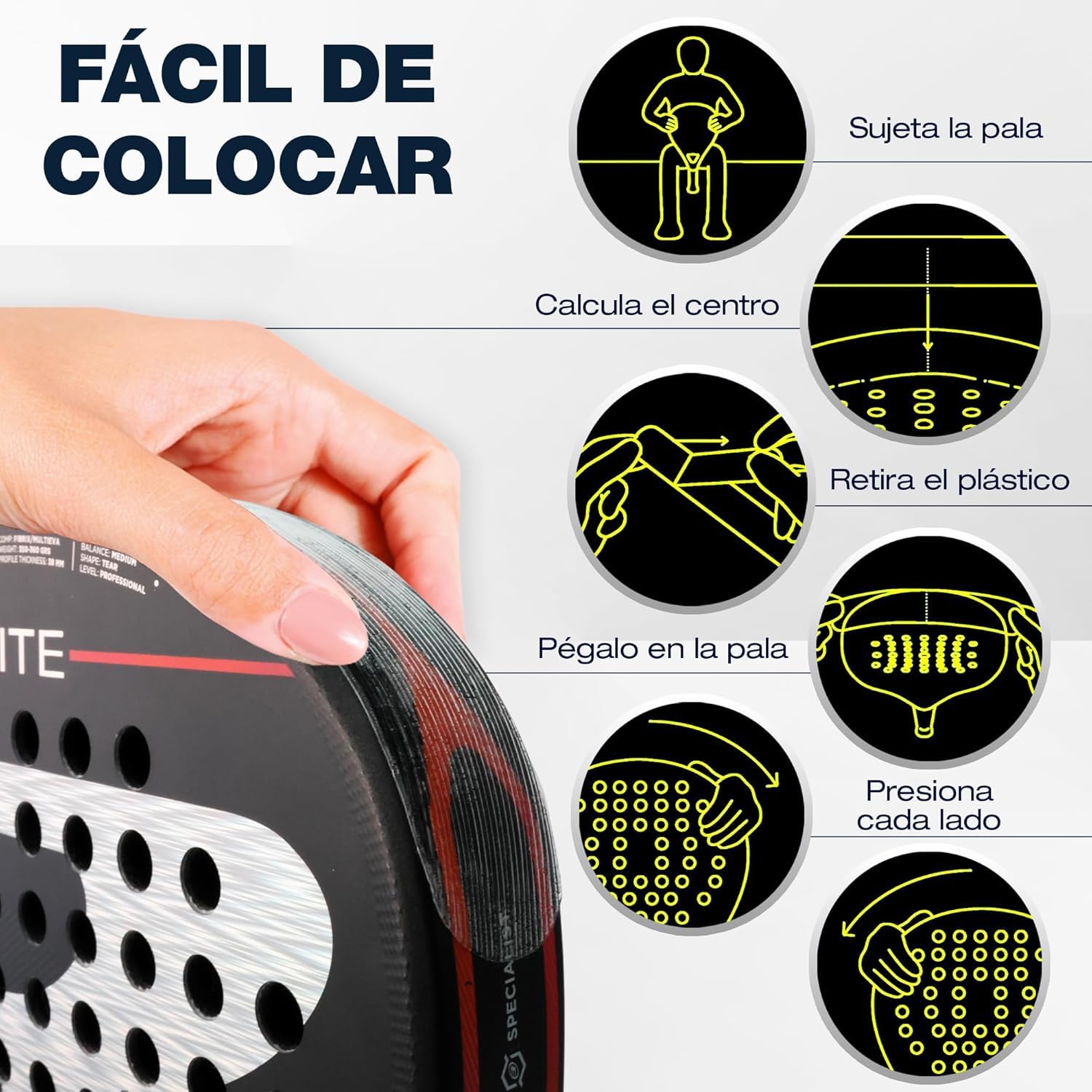 Protector Pala Padel Acabado Premium Rugoso ZRZ Sports para Mayor protección – Protección Duradera y Resistente a Impactos, Silicona 35x370mm – Fácil Instalación y Ligero — view 4