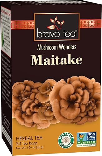 Bravo Tea Maitake - Té de hierbas de hongos, sin cafeína, 20 bolsas de té