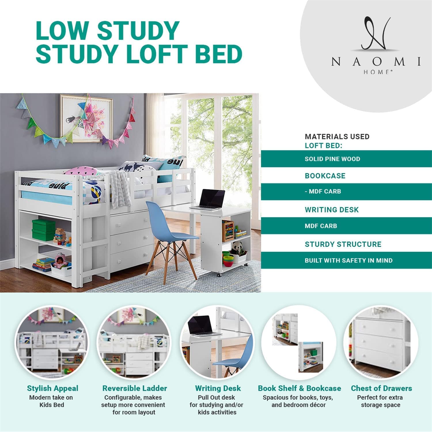 Buy Twin Size Loft Bed with Desk Low Study Kids Twin Loft Bed with Desk