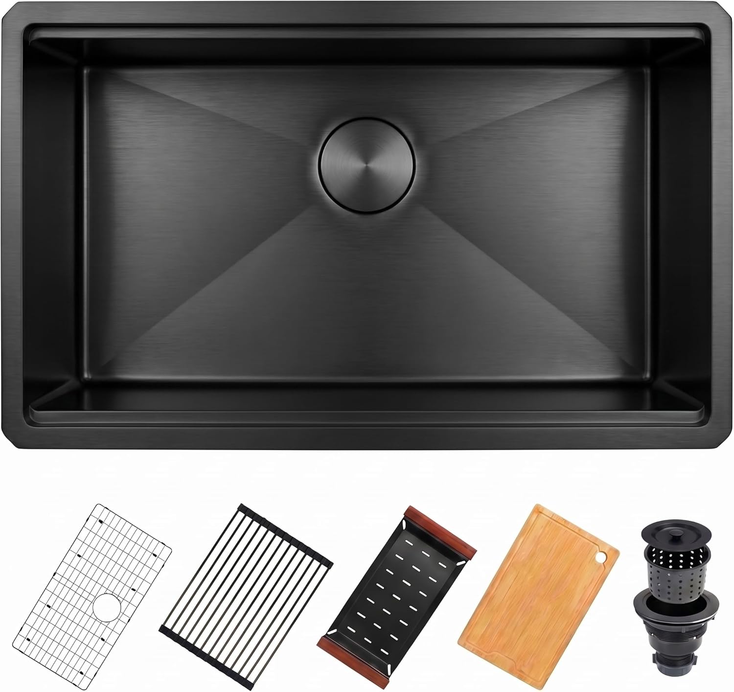 Kitsitchen Black Undermount Kitchen Sink,16 Gauge T-304S Stainless Steel Workstation Sink,33“ x 19"x 9" Large and Deep Single Bowl Kithchen Sink with Practical Accessories