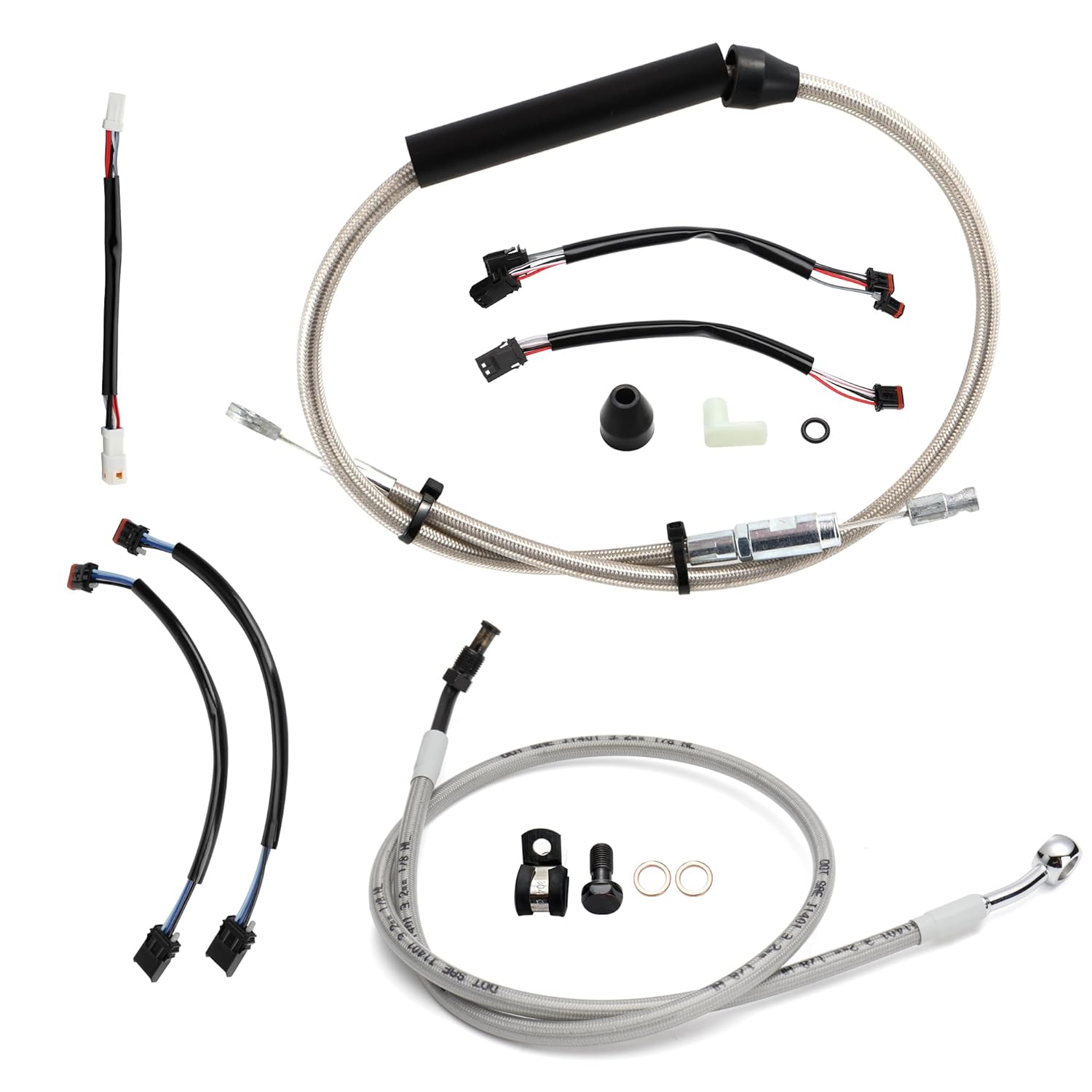 MoKitDora Softail Handlebar Extended Cable Kit 16" Clutch Cable Brake Line Throttle Wire CAN-Bus Turn Signal Harness for 2018-2024 Harley Models with ABS, Black